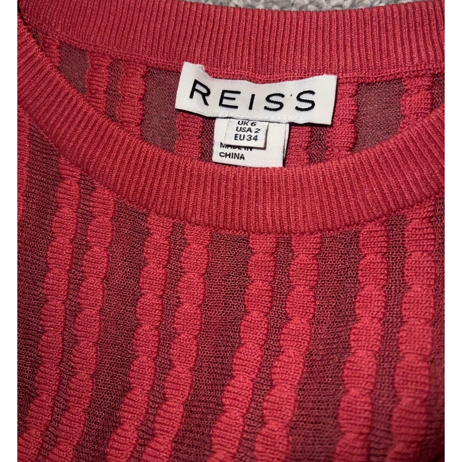 REISS Kadriana Coral Sheer Dress Sz 2 3/4 Sleeve Viscose Luxury Designer - Thumbnail 6