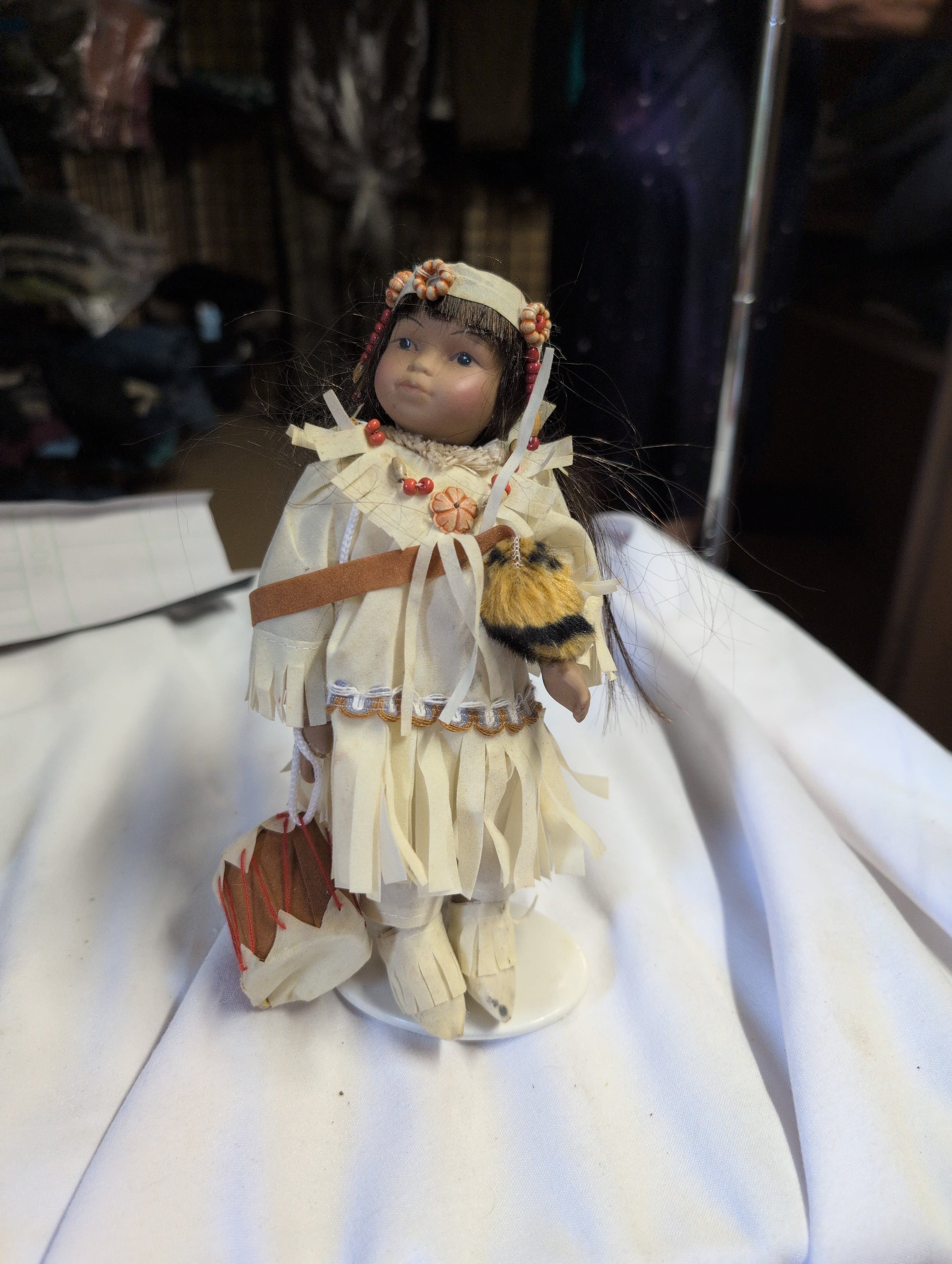 Native American Style Porcelain Doll with Drum