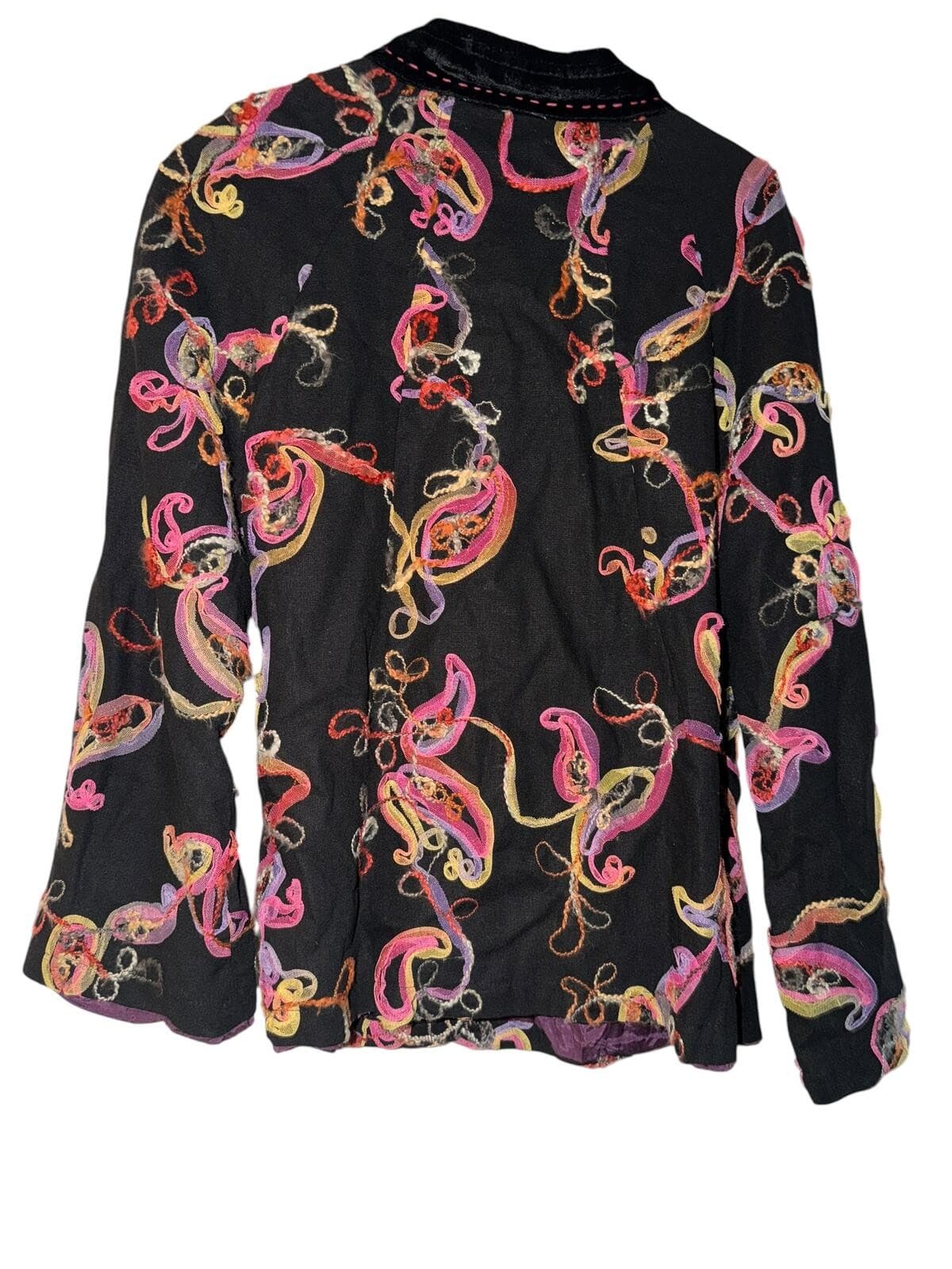 Vintage 80s April Cornell Black Embroidered Cotton Jacket Sz XS Boho Cottagecore