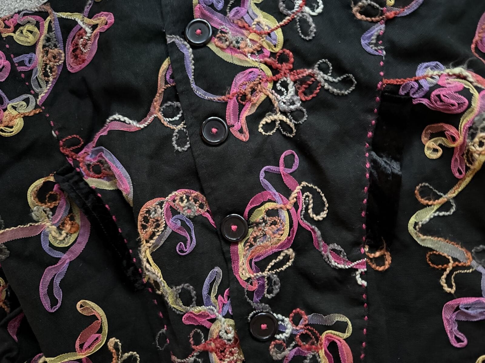 Vintage 80s April Cornell Black Embroidered Cotton Jacket Sz XS Boho Cottagecore - Thumbnail 9
