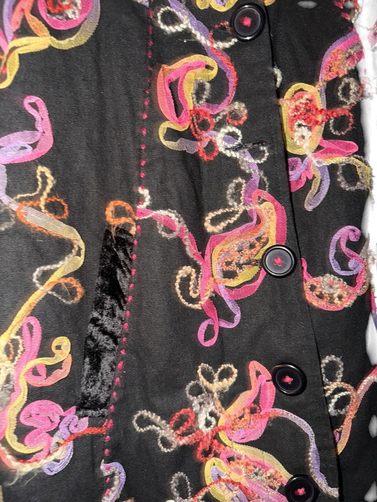 Vintage 80s April Cornell Black Embroidered Cotton Jacket Sz XS Boho Cottagecore - Thumbnail 5