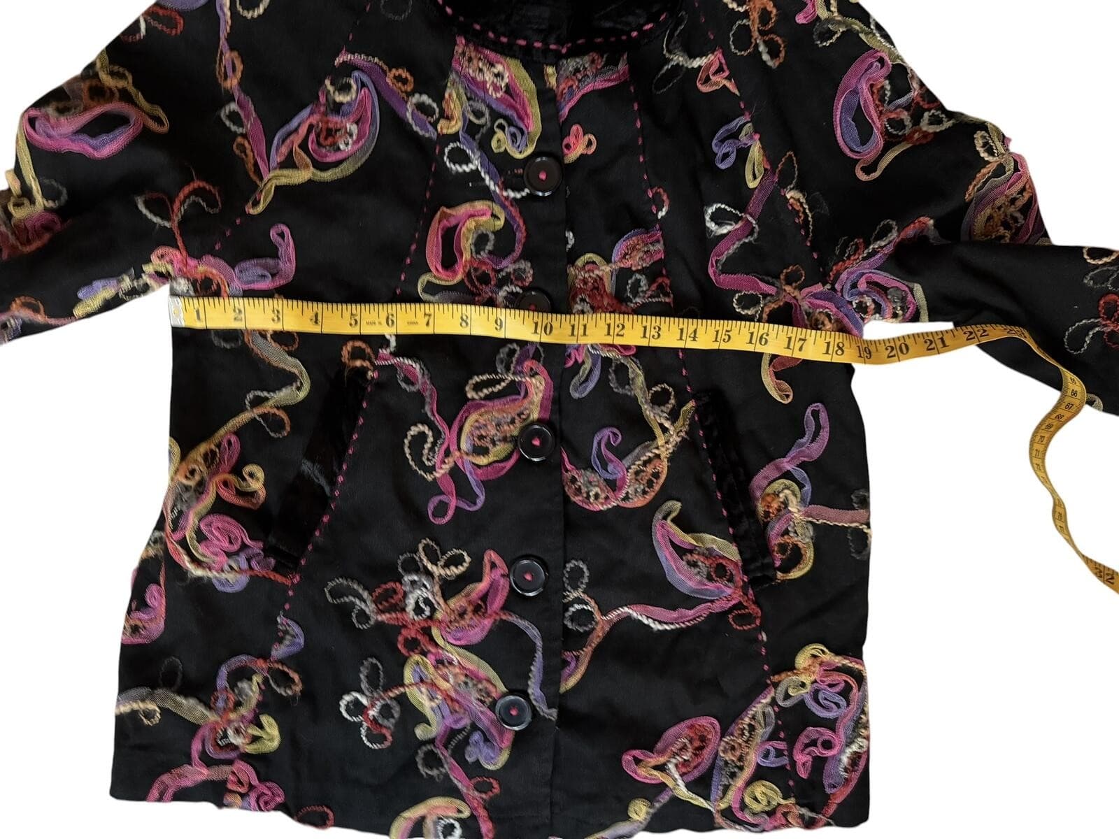Vintage 80s April Cornell Black Embroidered Cotton Jacket Sz XS Boho Cottagecore - Thumbnail 7