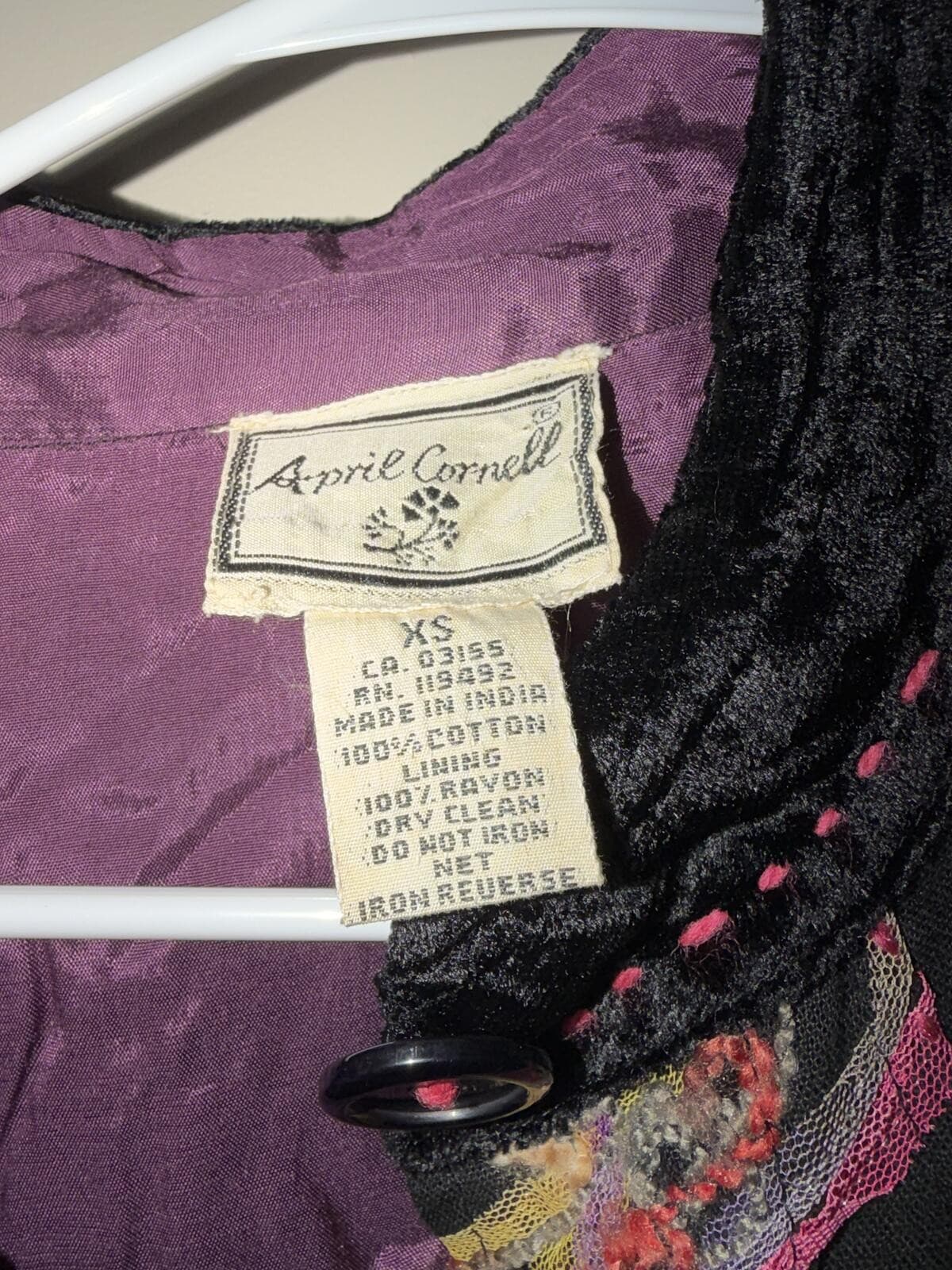 Vintage 80s April Cornell Black Embroidered Cotton Jacket Sz XS Boho Cottagecore - Thumbnail 8