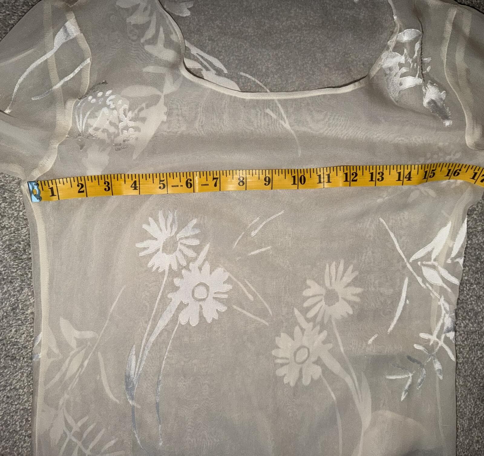 Lights Out White Sheer Silk Floral Top Sz S/M Romantic Cottagecore Boho - Thumbnail 4