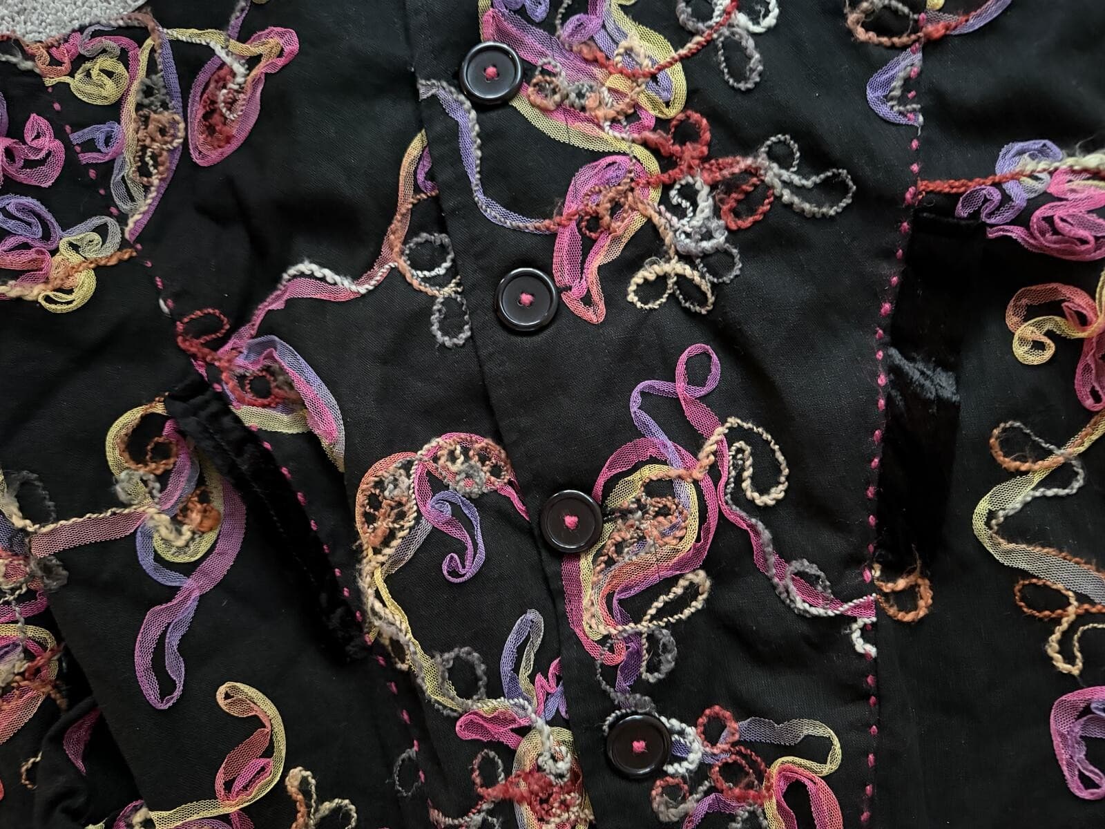 Vintage 80s April Cornell Black Embroidered Cotton Jacket Sz XS Boho Cottagecore - Thumbnail 10