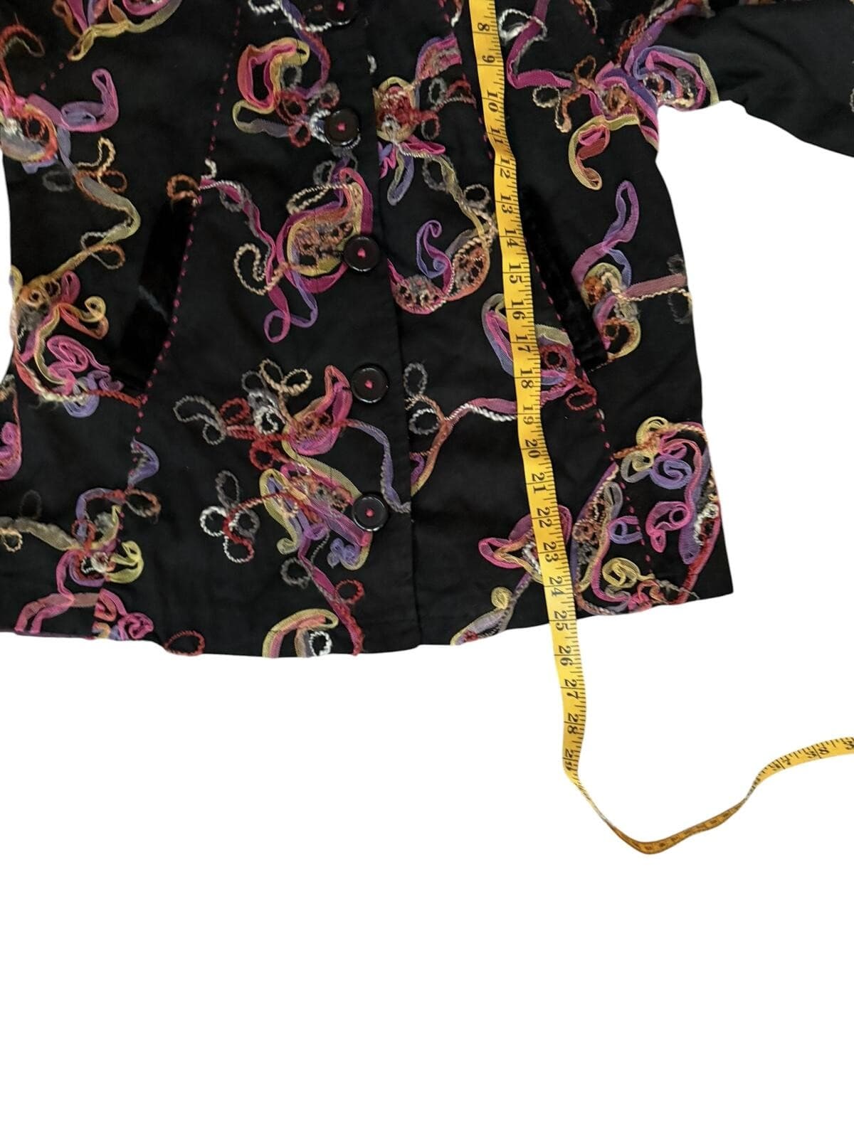 Vintage 80s April Cornell Black Embroidered Cotton Jacket Sz XS Boho Cottagecore - Thumbnail 11