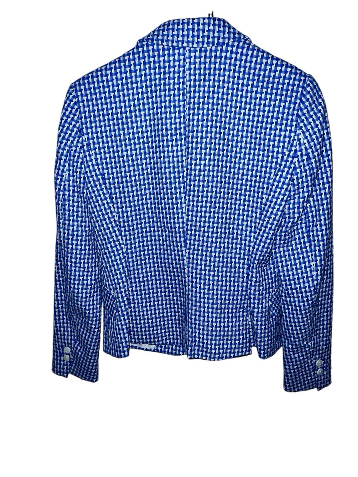 Zara Basic Blue one button c Blazer Sz M Herringbone Office Siren Secretary - Thumbnail 2
