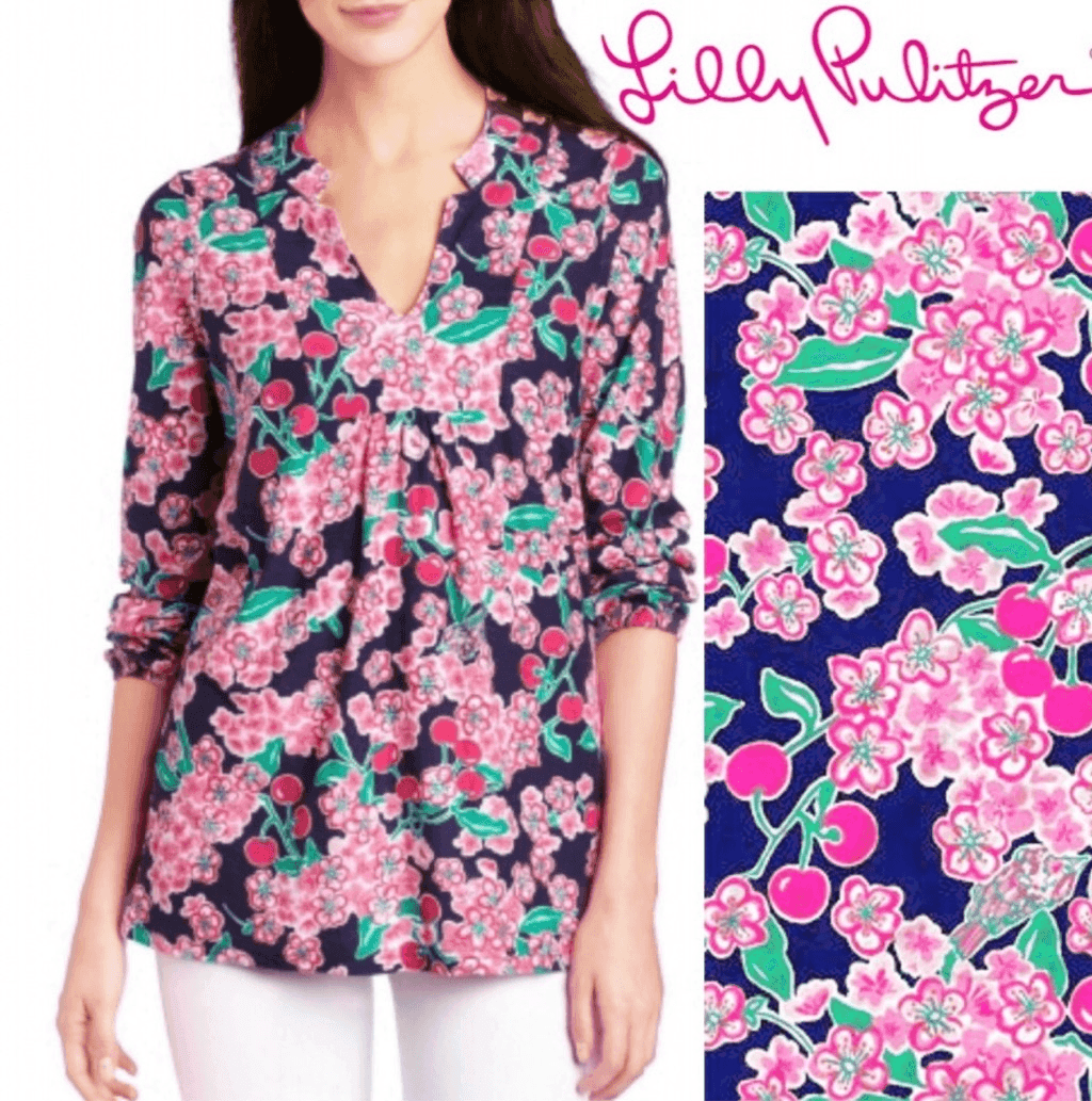 Lilly Pulitzer Cherry Picker Top Navy Pink xs Dopamine Boho V Neck Long Sleeve - Thumbnail 2