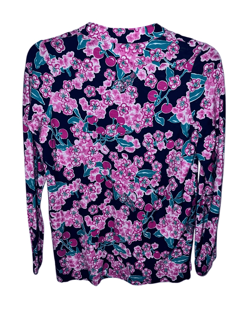 Lilly Pulitzer Cherry Picker Top Navy Pink xs Dopamine Boho V Neck Long Sleeve - Thumbnail 4