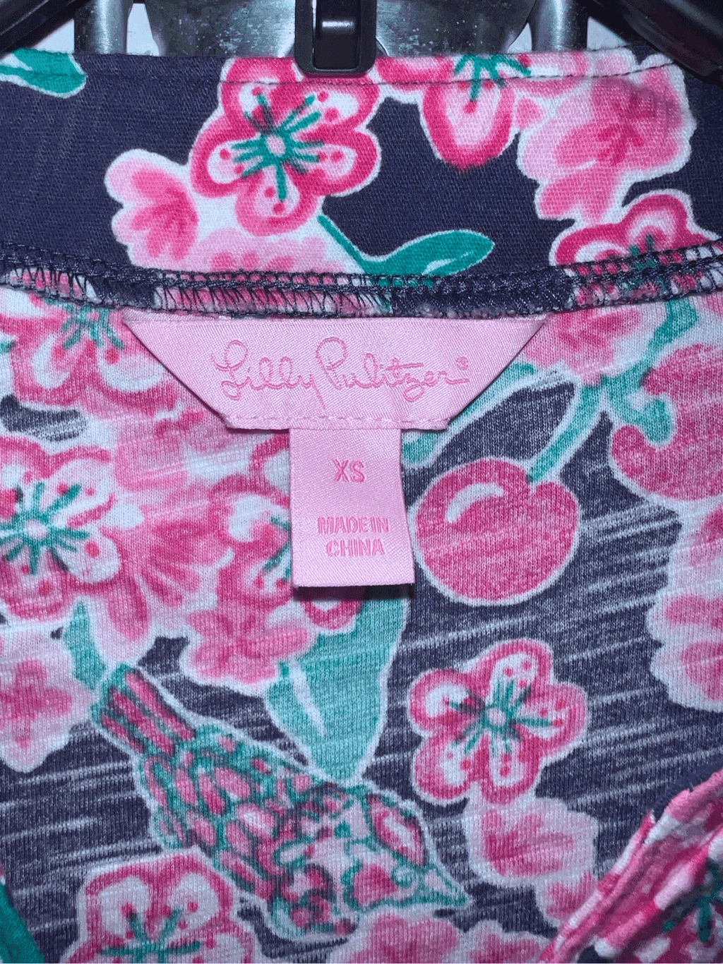 Lilly Pulitzer Cherry Picker Top Navy Pink xs Dopamine Boho V Neck Long Sleeve - Thumbnail 5