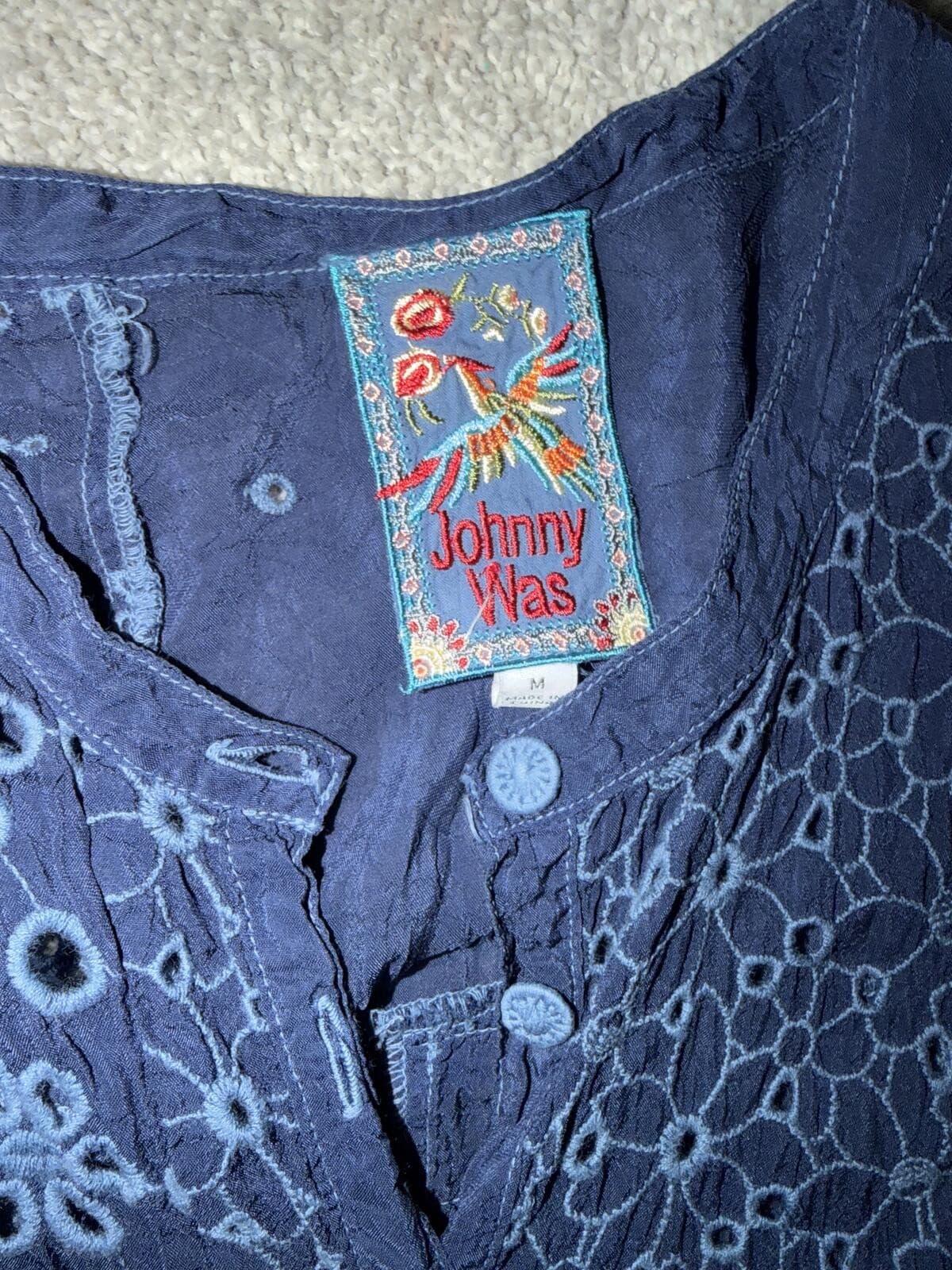 Johnny Was Winnie Eyelet Patchwork Tunic Sz M Boho Hippie Festival - Thumbnail 4