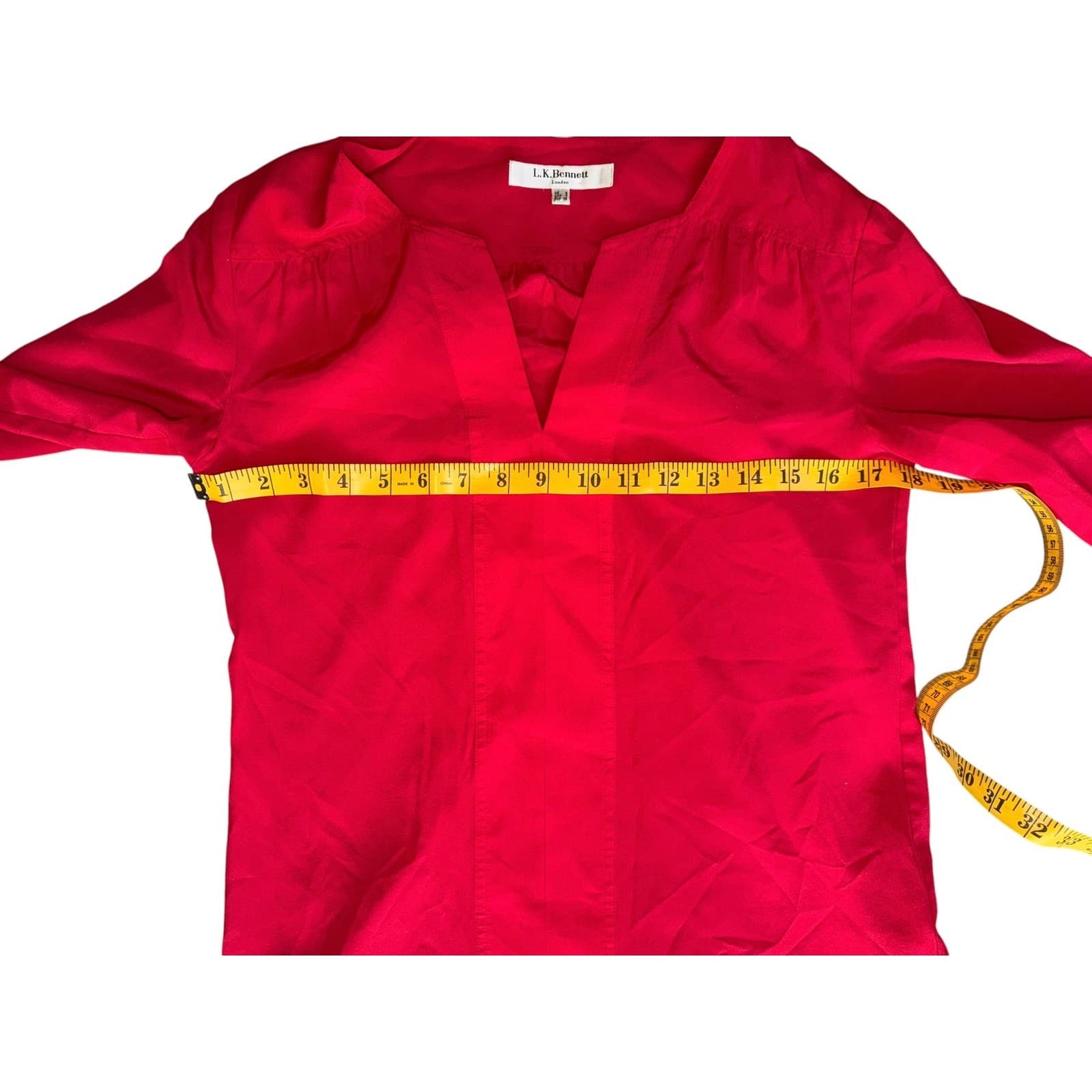 L.K. Bennett London Bright Pink V-Neck Blouse Sz 4 Long Sleeve Office Siren - Thumbnail 4