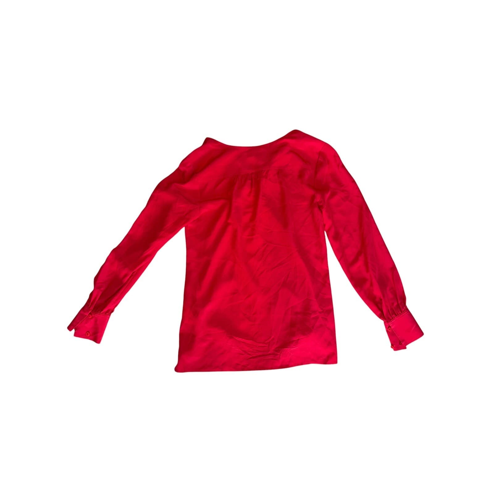 L.K. Bennett London Bright Pink V-Neck Blouse Sz 4 Long Sleeve Office Siren - Thumbnail 2