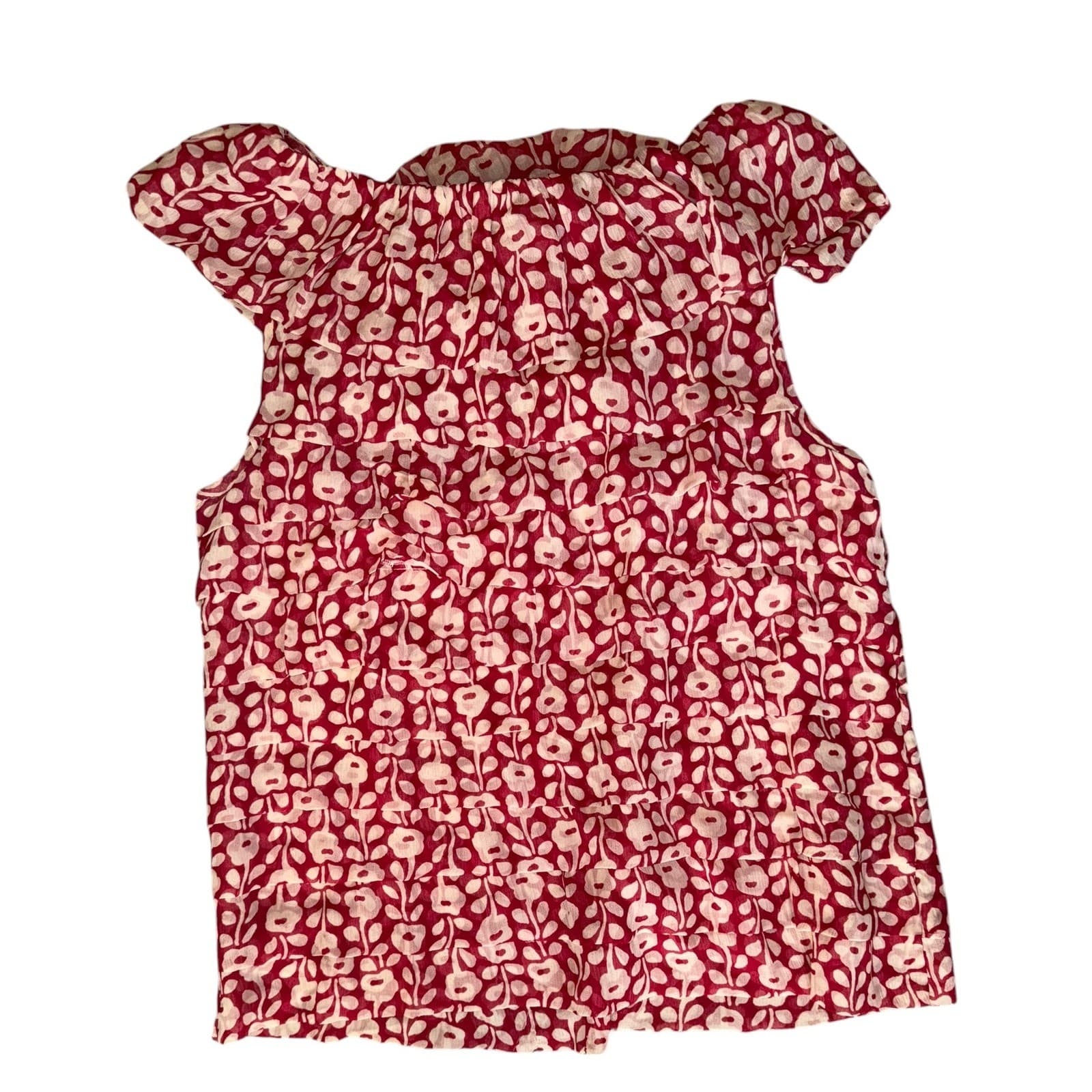 Marc by Marc Jacobs Red Silk Ruffle Top Sz S Boat Neck Cap Sleeve Designer - Thumbnail 2