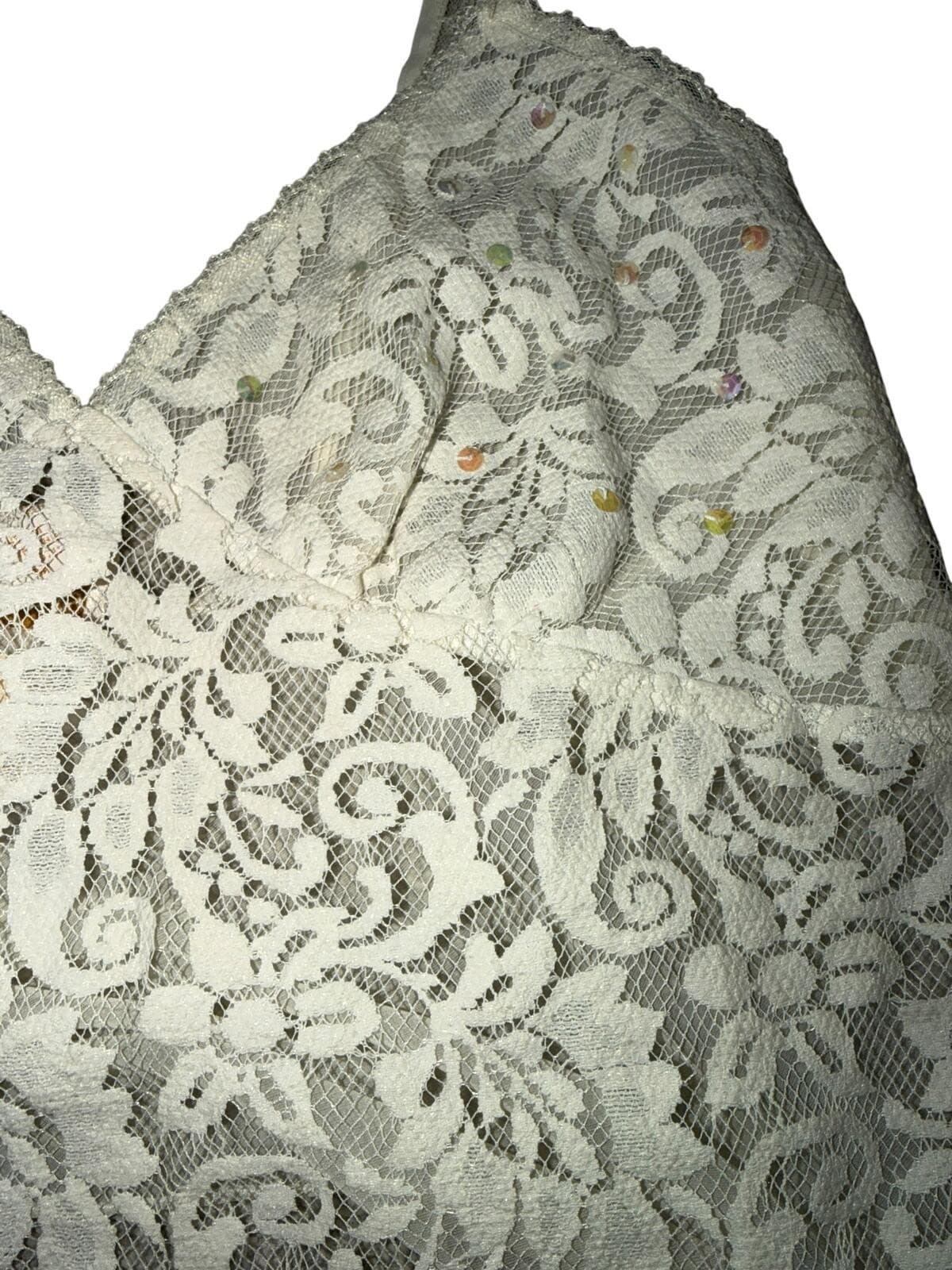 Deadstock Vtg 90s Victoria’s Secret White Lace Sequin Babydoll i Sz M Gold Tag - Thumbnail 2
