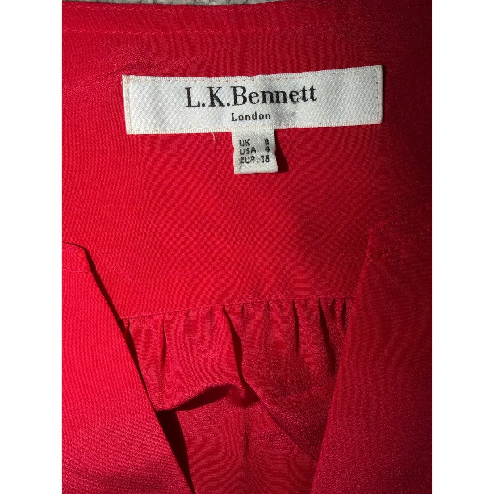 L.K. Bennett London Bright Pink V-Neck Blouse Sz 4 Long Sleeve Office Siren - Thumbnail 5