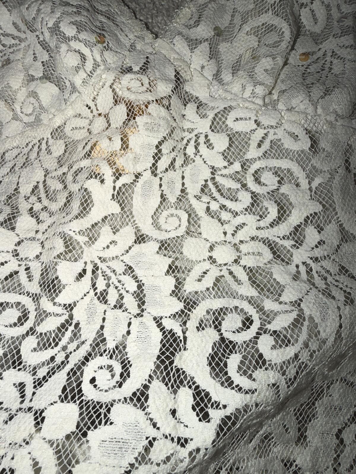 Deadstock Vtg 90s Victoria’s Secret White Lace Sequin Babydoll i Sz M Gold Tag - Thumbnail 5