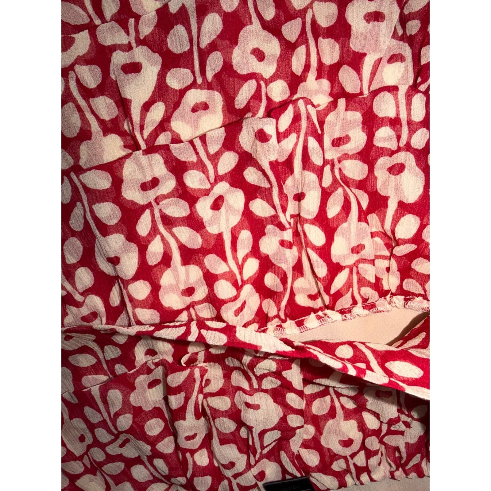 Marc by Marc Jacobs Red Silk Ruffle Top Sz S Boat Neck Cap Sleeve Designer - Thumbnail 5
