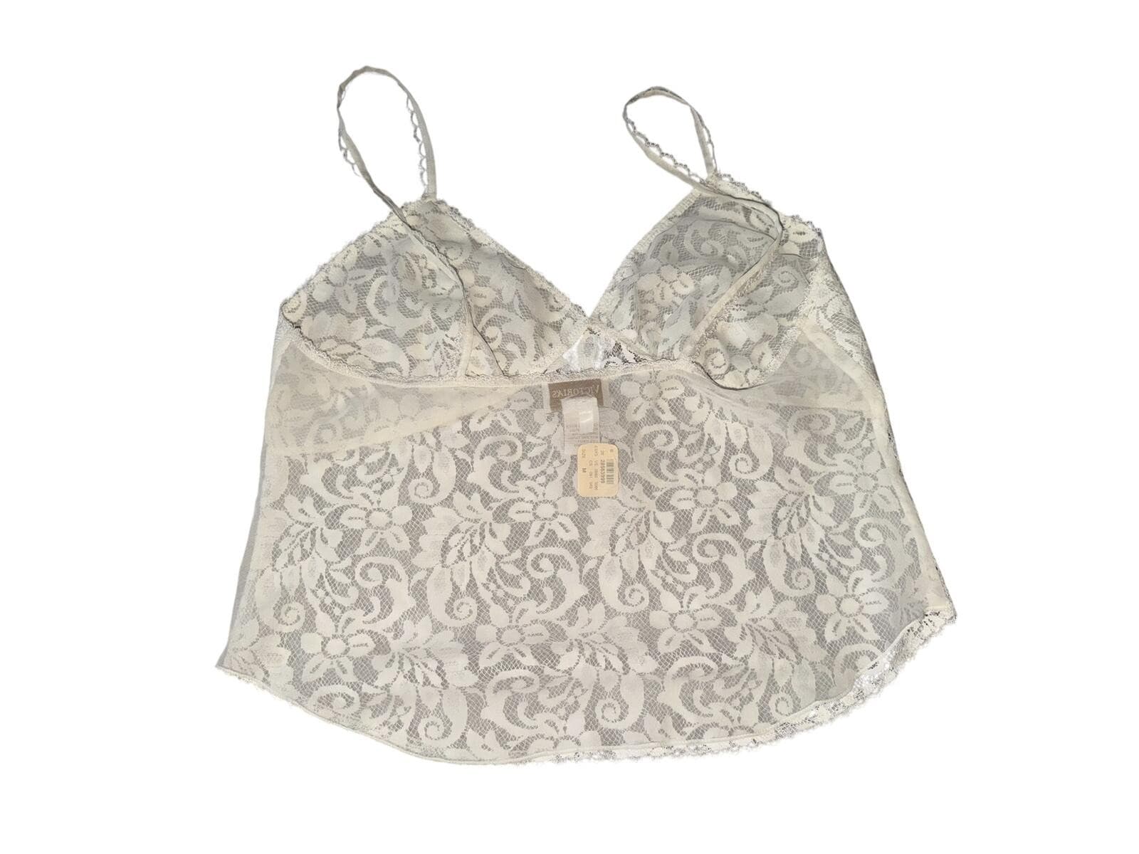 Deadstock Vtg 90s Victoria’s Secret White Lace Sequin Babydoll i Sz M Gold Tag - Thumbnail 3