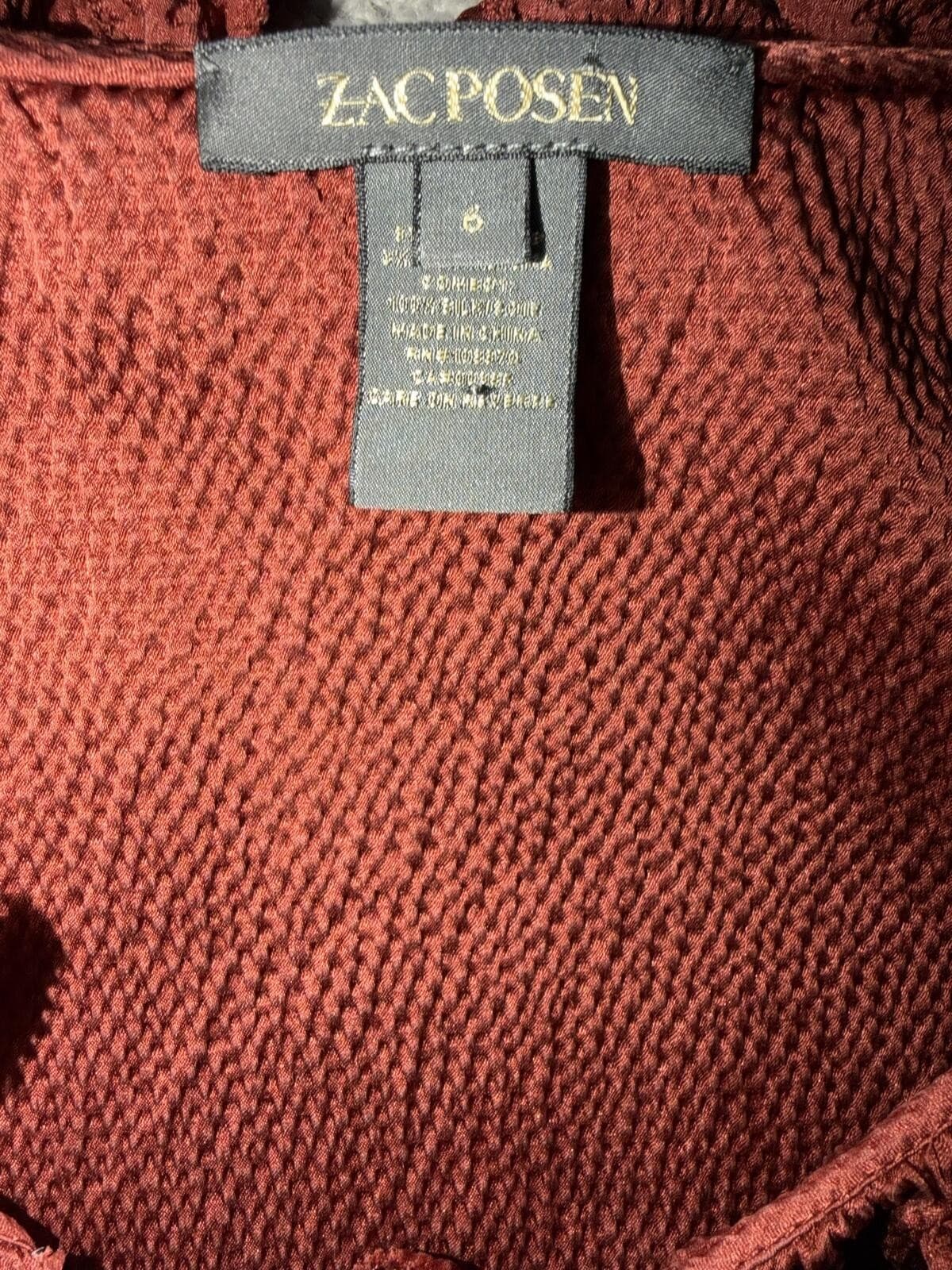 Zac Posen Textured rust Silk Tie Detail Sz 6 Luxury Designer Elegant Chic - Thumbnail 4