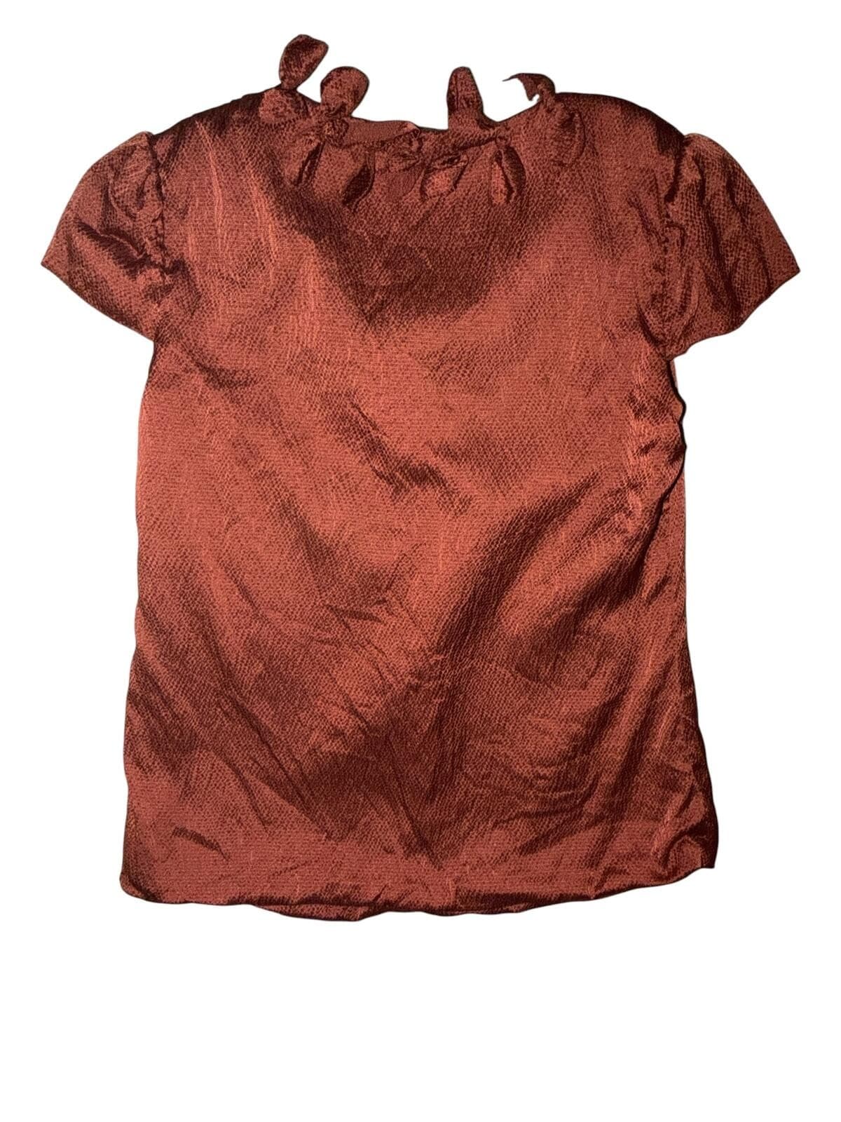 Zac Posen Textured rust Silk Tie Detail Sz 6 Luxury Designer Elegant Chic - Thumbnail 2