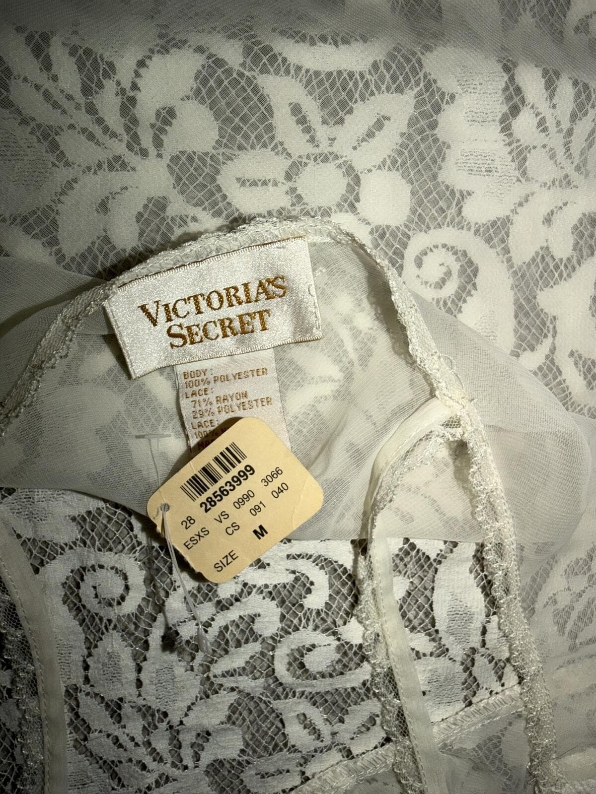 Deadstock Vtg 90s Victoria’s Secret White Lace Sequin Babydoll i Sz M Gold Tag - Thumbnail 7
