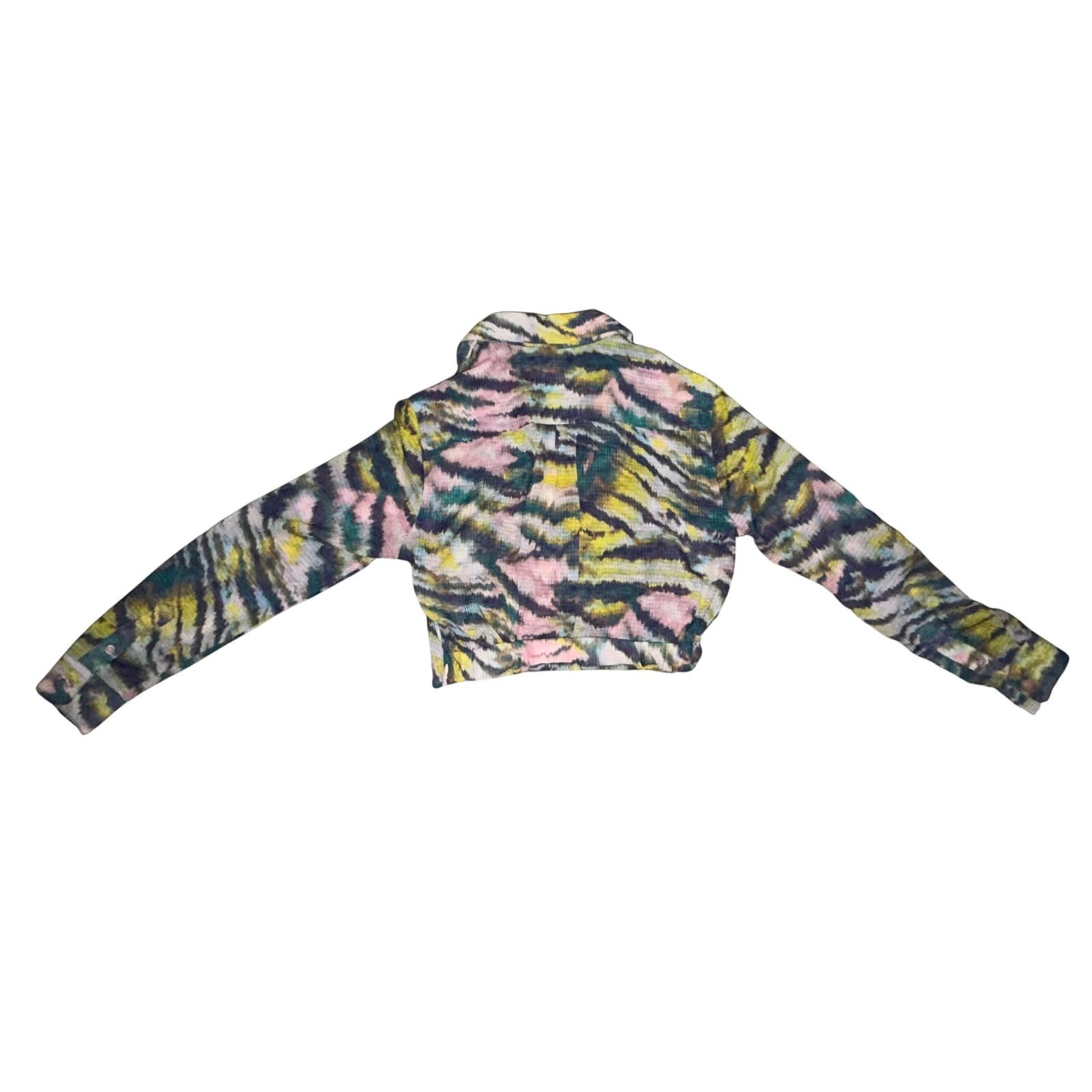 LE SUPERBE Sheer Crop Button Down Top Sz 4 Long Sleeve Zipper Dopamine Coastal - Thumbnail 2