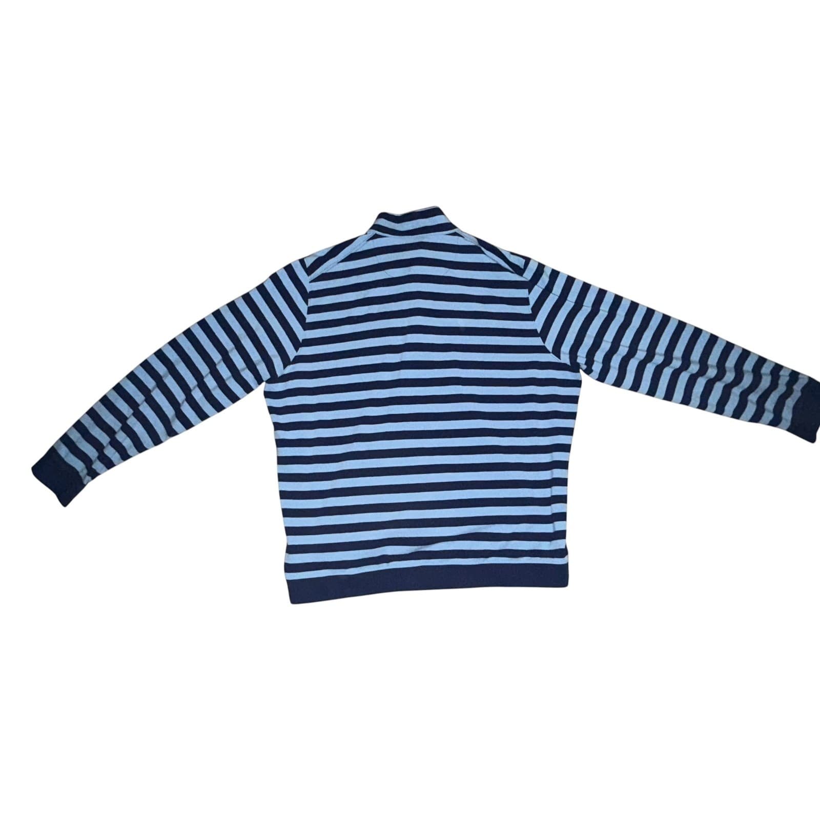 J. McLaughlin Mens Blue Striped 1/4 Zip Pullover Sz L Pima Cotton Preppy - Thumbnail 3