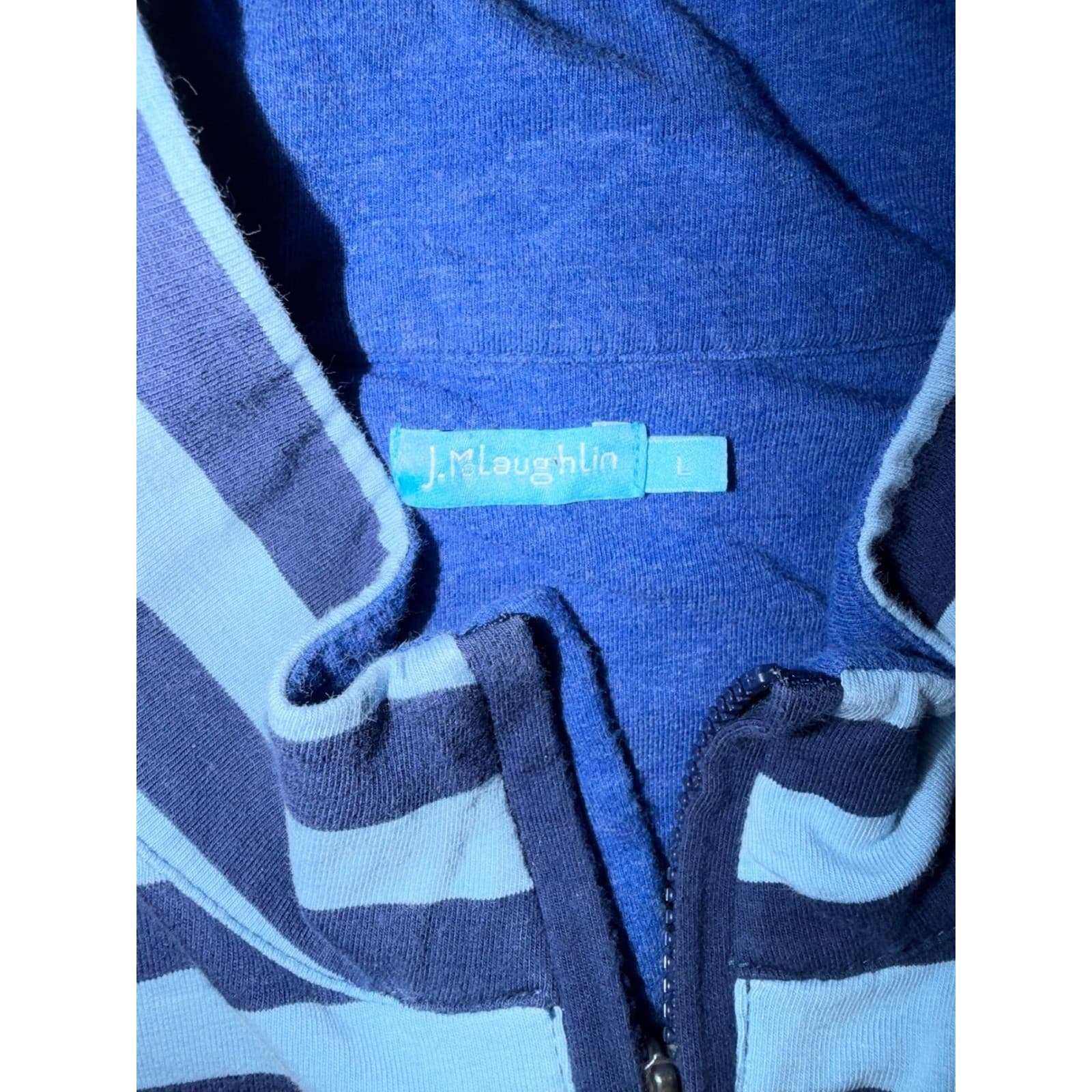 J. McLaughlin Mens Blue Striped 1/4 Zip Pullover Sz L Pima Cotton Preppy - Thumbnail 6