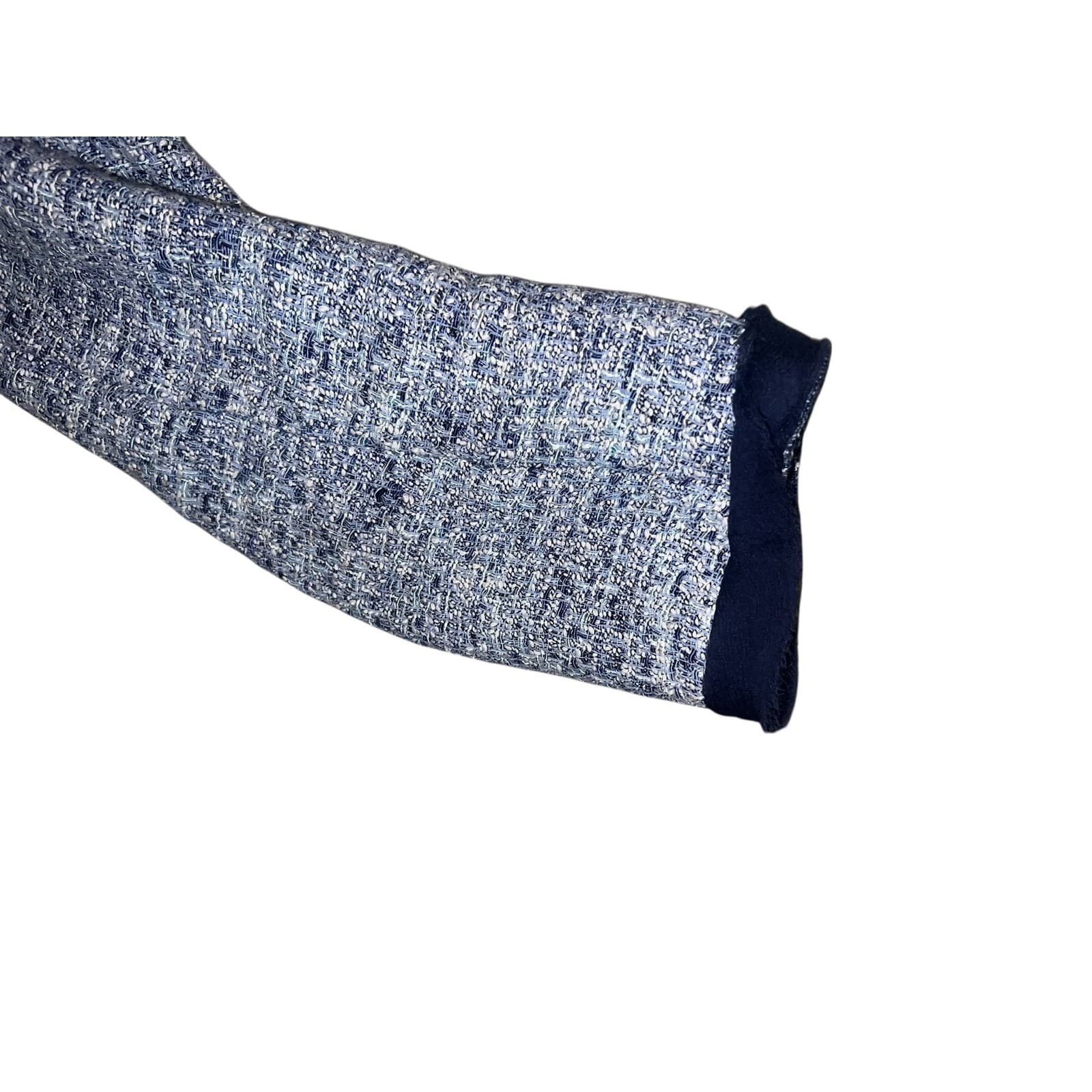 Zara Tweed Ruffle Hem Blazer Sz s Blue Cropped 3/4 Sleeve Office siren Secretary - Thumbnail 4