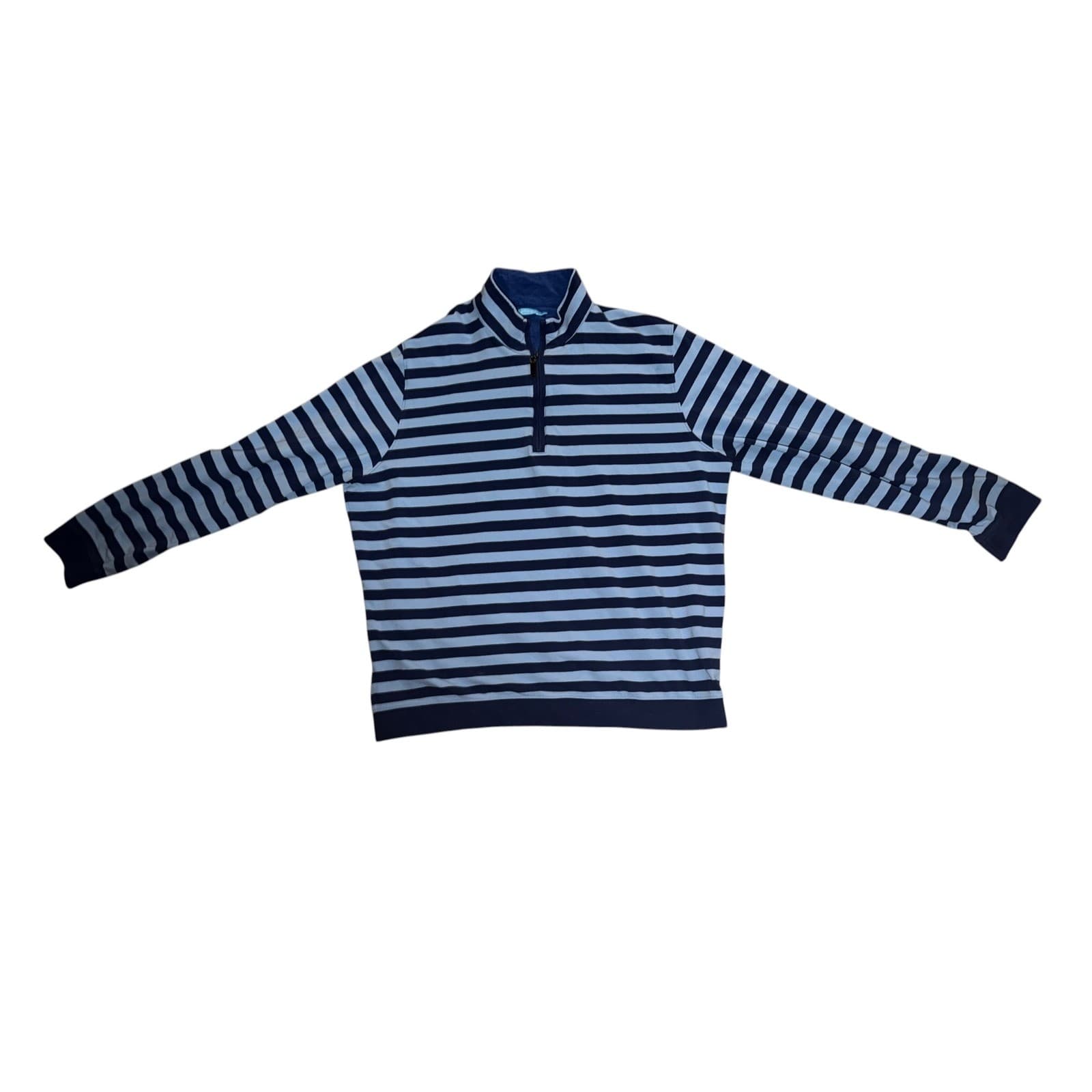 J. McLaughlin Mens Blue Striped 1/4 Zip Pullover Sz L Pima Cotton Preppy - Thumbnail 2
