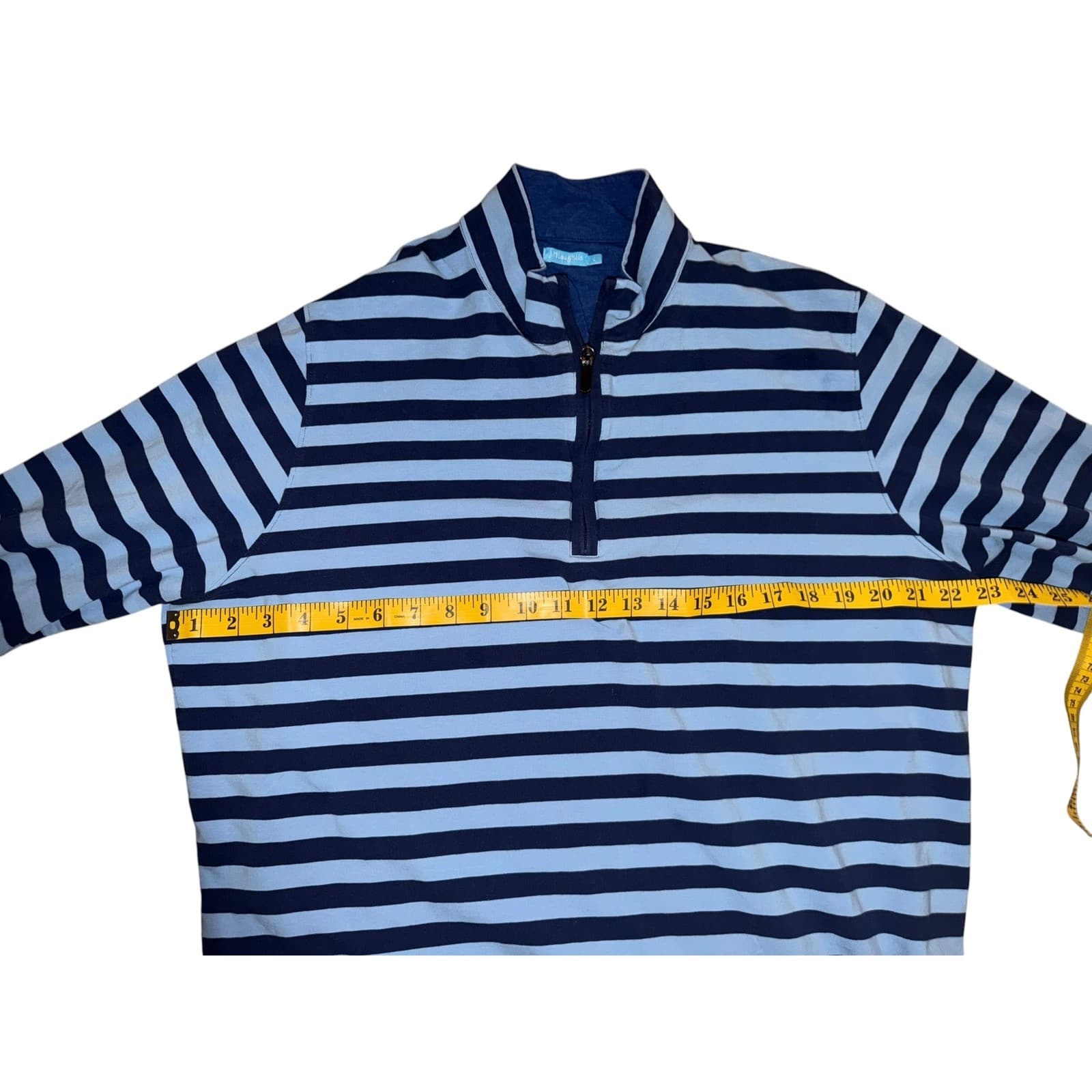 J. McLaughlin Mens Blue Striped 1/4 Zip Pullover Sz L Pima Cotton Preppy - Thumbnail 4