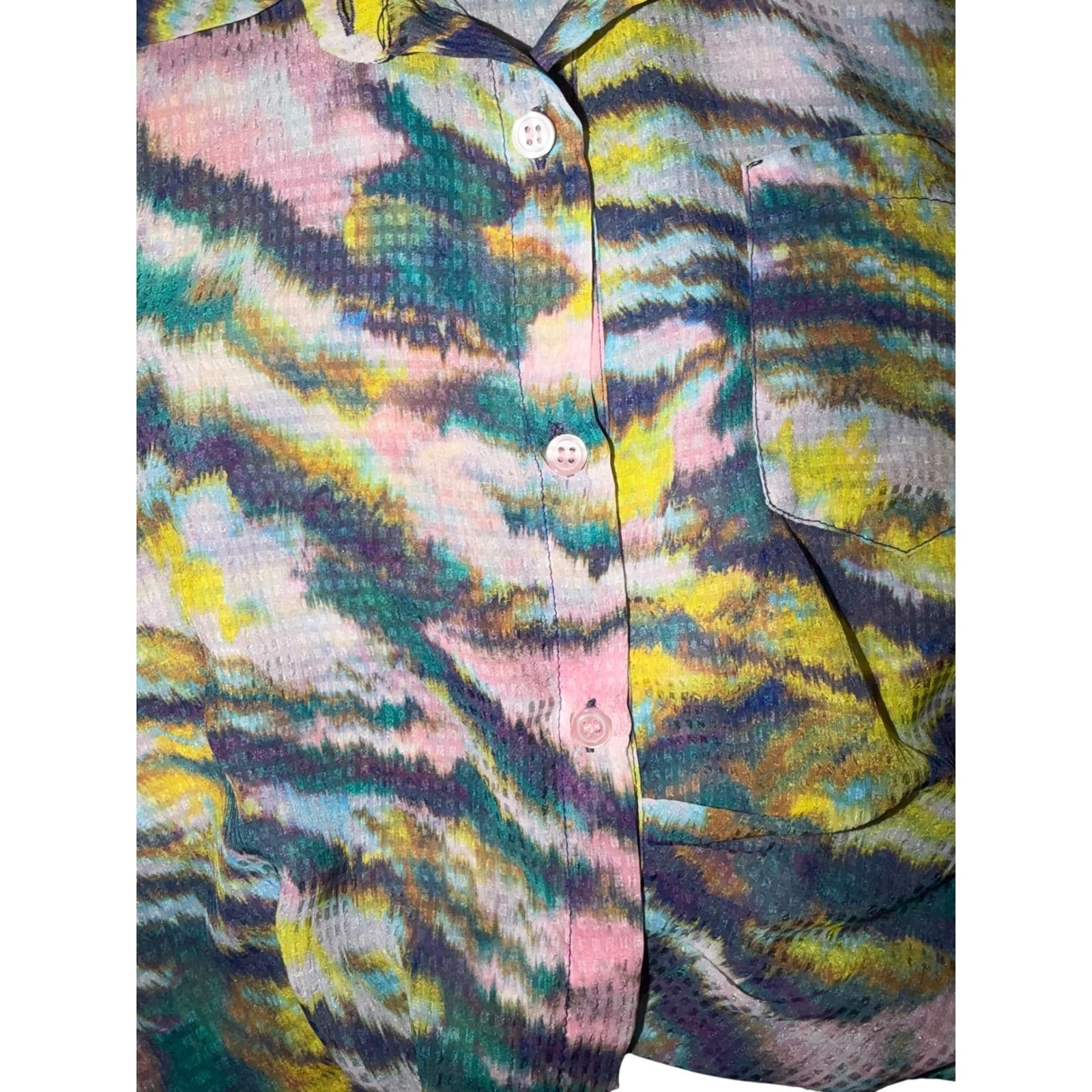LE SUPERBE Sheer Crop Button Down Top Sz 4 Long Sleeve Zipper Dopamine Coastal - Thumbnail 3