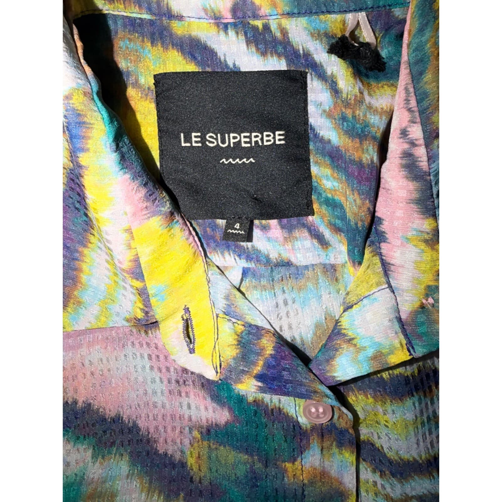 LE SUPERBE Sheer Crop Button Down Top Sz 4 Long Sleeve Zipper Dopamine Coastal - Thumbnail 5