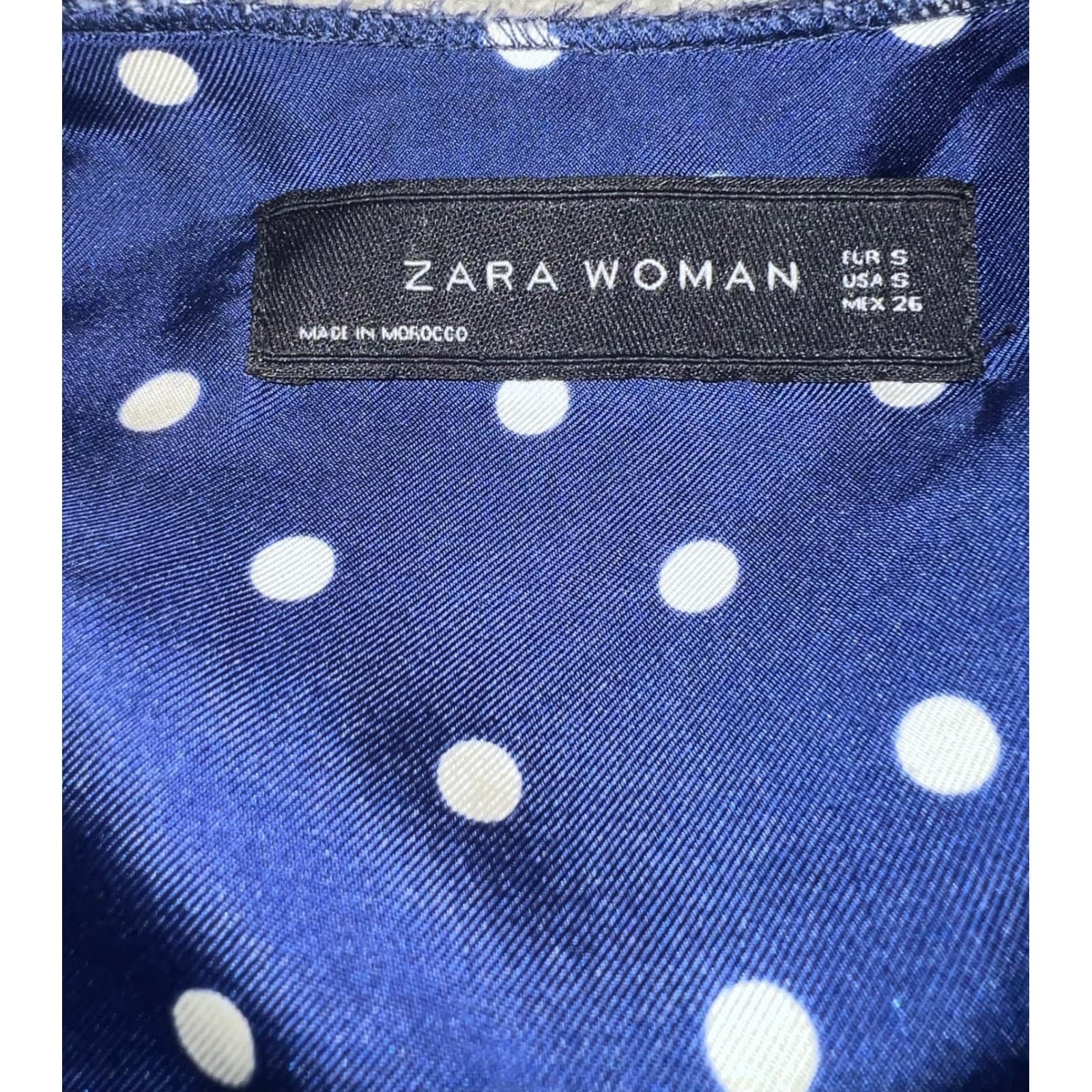 Zara Tweed Ruffle Hem Blazer Sz s Blue Cropped 3/4 Sleeve Office siren Secretary - Thumbnail 5