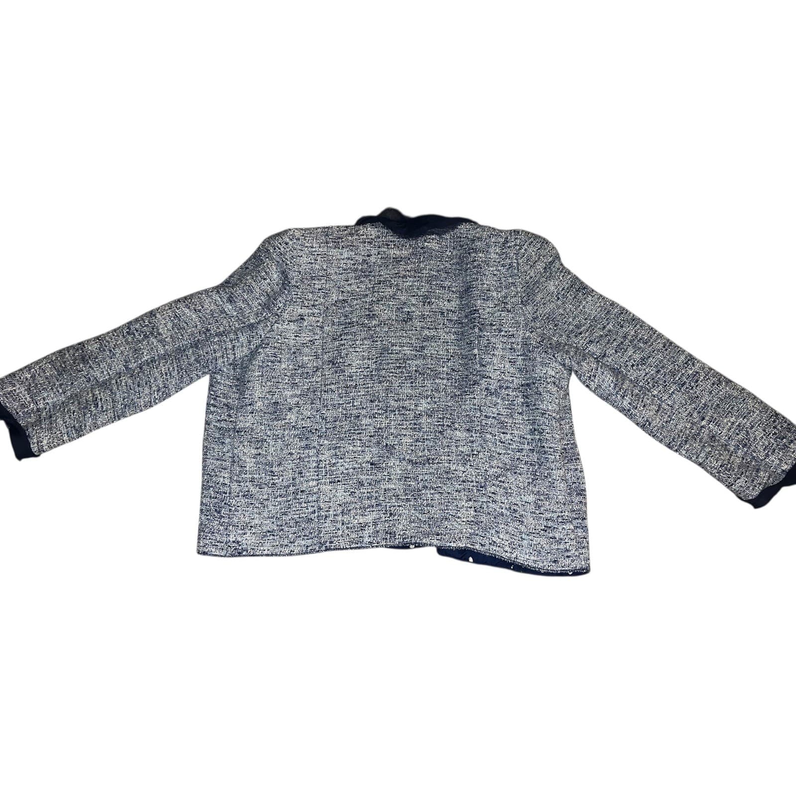 Zara Tweed Ruffle Hem Blazer Sz s Blue Cropped 3/4 Sleeve Office siren Secretary - Thumbnail 2