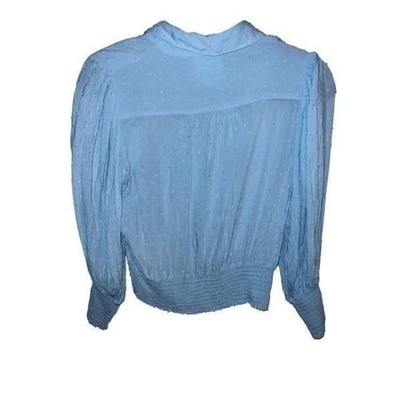 Maeve By Anthropologie Blue Rosa Button Down Swiss Dot Blouse Top size small - Thumbnail 4