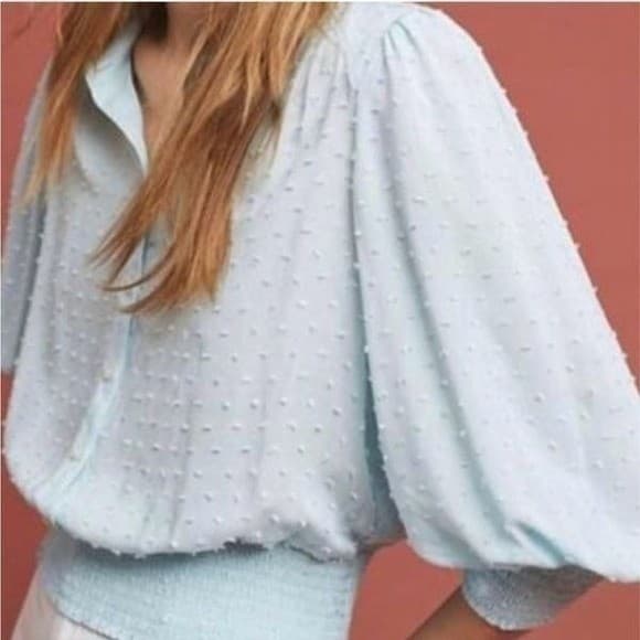 Maeve By Anthropologie Blue Rosa Button Down Swiss Dot Blouse Top size small - Thumbnail 2