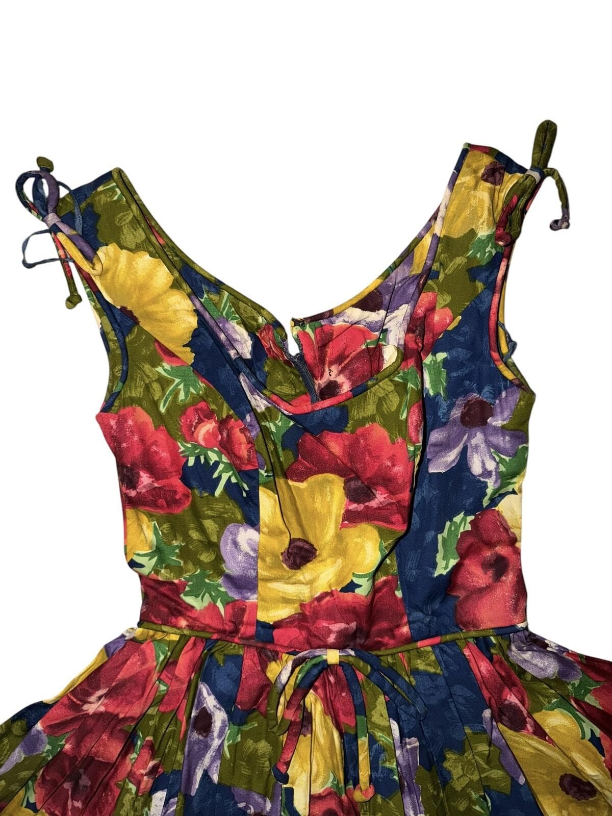 Vintage 60s Sam Friedlander Saturated Floral Dress Sz S/M Cottagecore Retro - Thumbnail 4