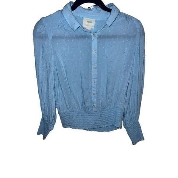 Maeve By Anthropologie Blue Rosa Button Down Swiss Dot Blouse Top size small - Thumbnail 3