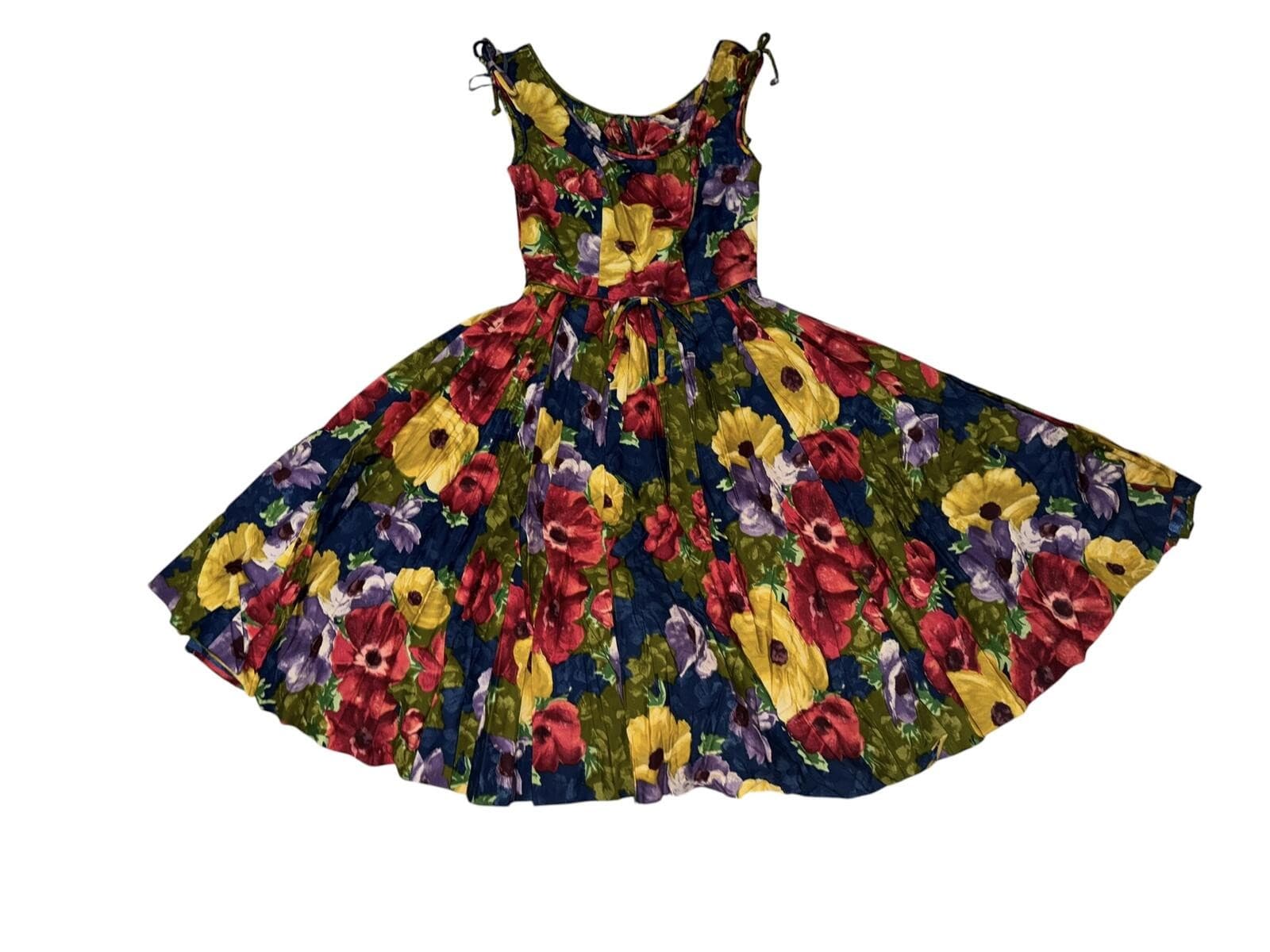 Vintage 60s Sam Friedlander Saturated Floral Dress Sz S/M Cottagecore Retro - Thumbnail 2