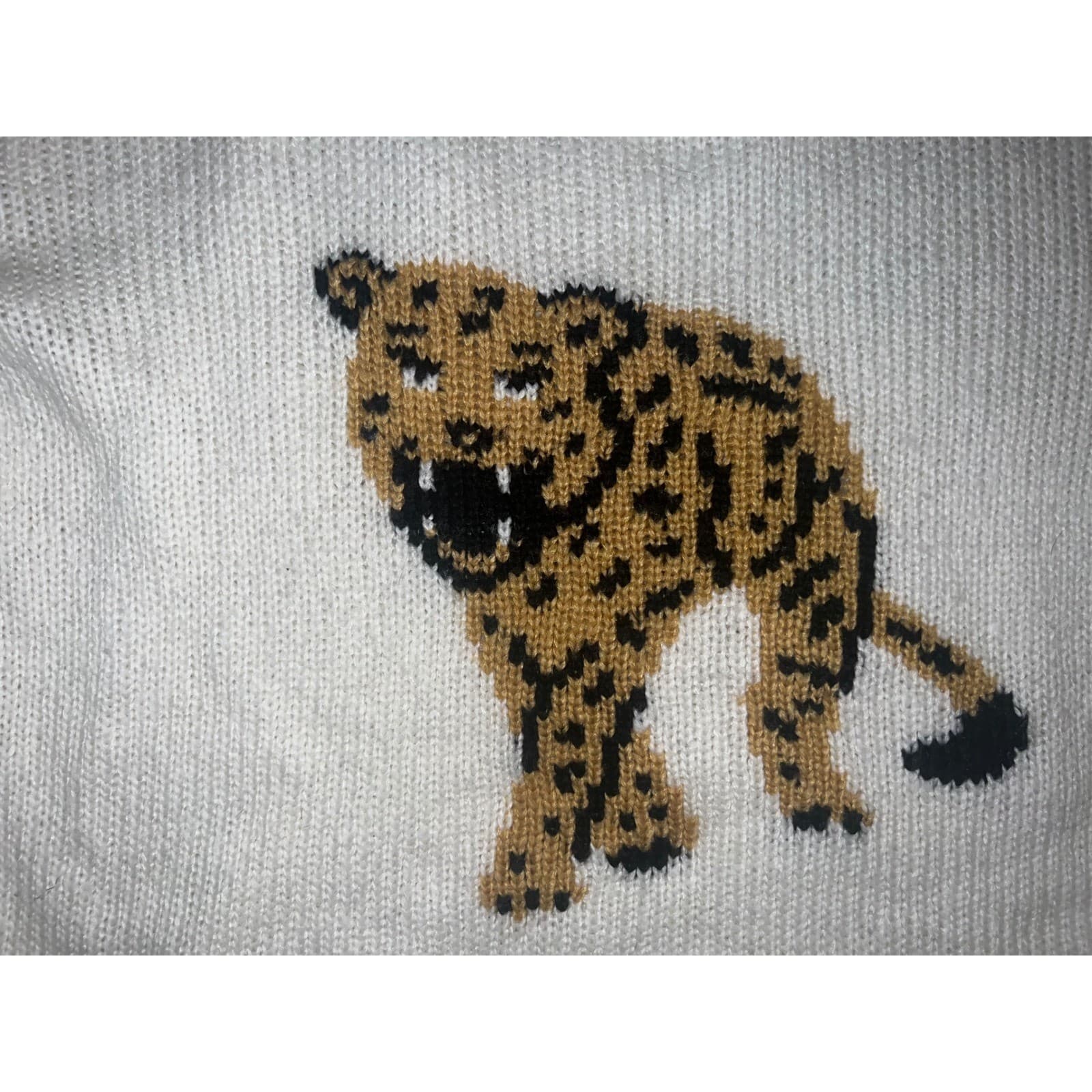 Wooden Ships Ivory Leopard Print Knit Pullover Sz XS | Long Sleeve Cozy Sweater - Thumbnail 4