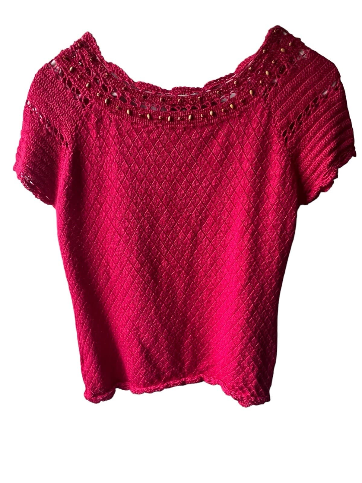 MARISA CHRISTINA Short -Sleeve Sweater Sz M Preppy Casual Crew Neck - Thumbnail 3