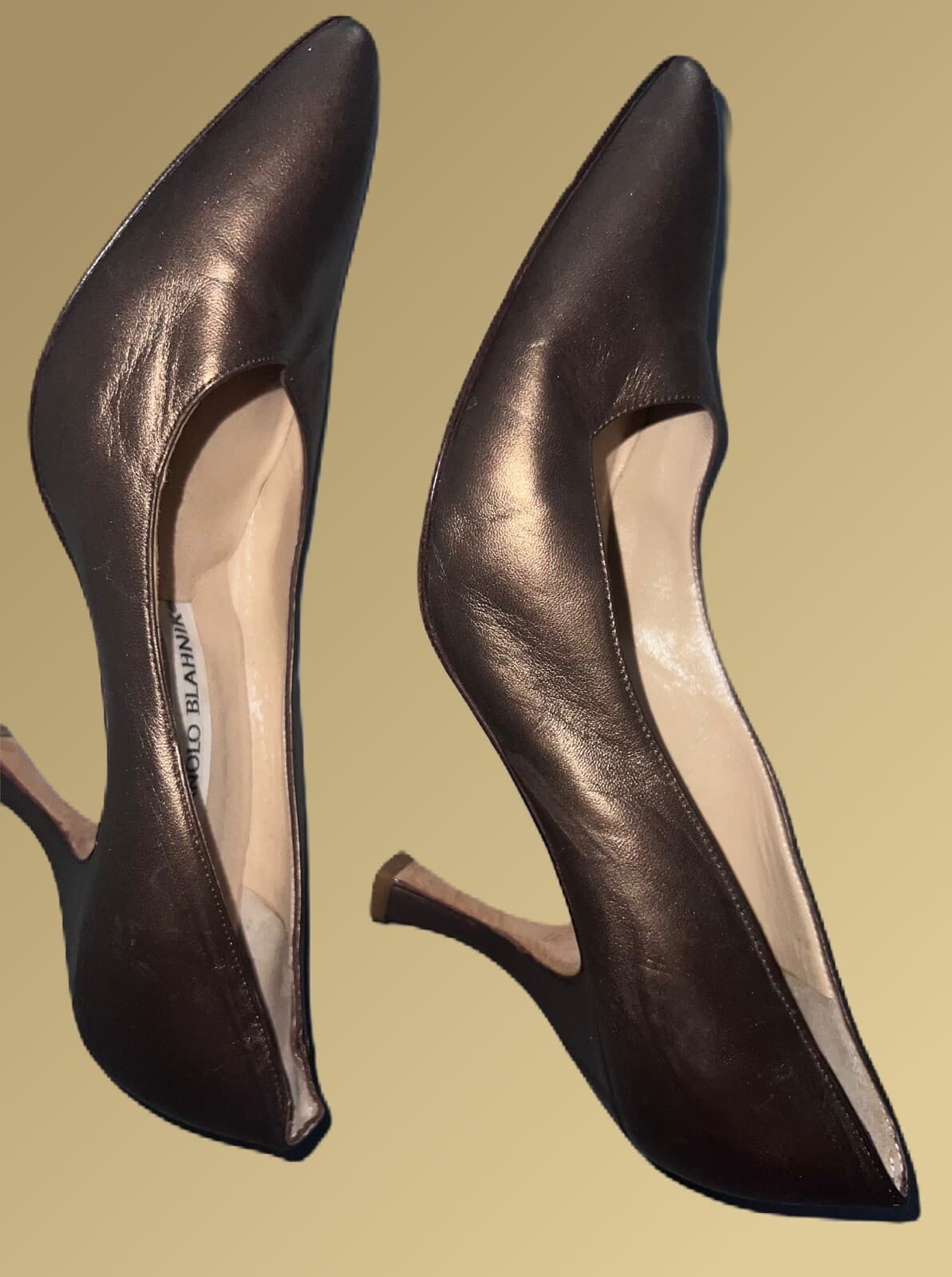 MANOLO BLAHNIK Light Brown Satin Avante Grande Pump Pointed Heels BB 70 - Thumbnail 4