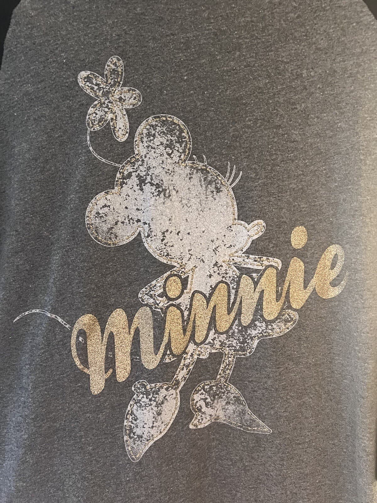 Disney Women's Minnie Mouse Raglan Top - Gold Glitter Half Sleeve Shirt Size S - Thumbnail 3