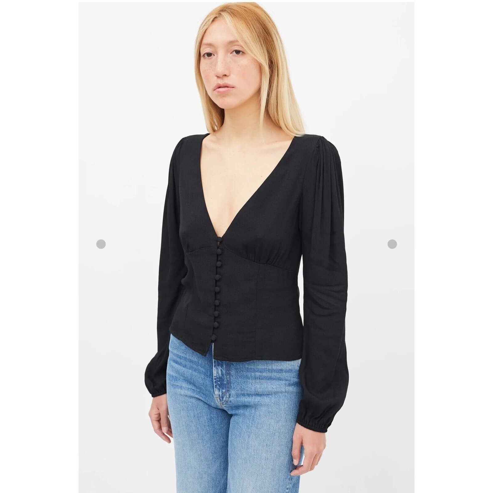 Reformation Black Nell Long Sleeve Henley v neck boho minimalist xs - Thumbnail 7