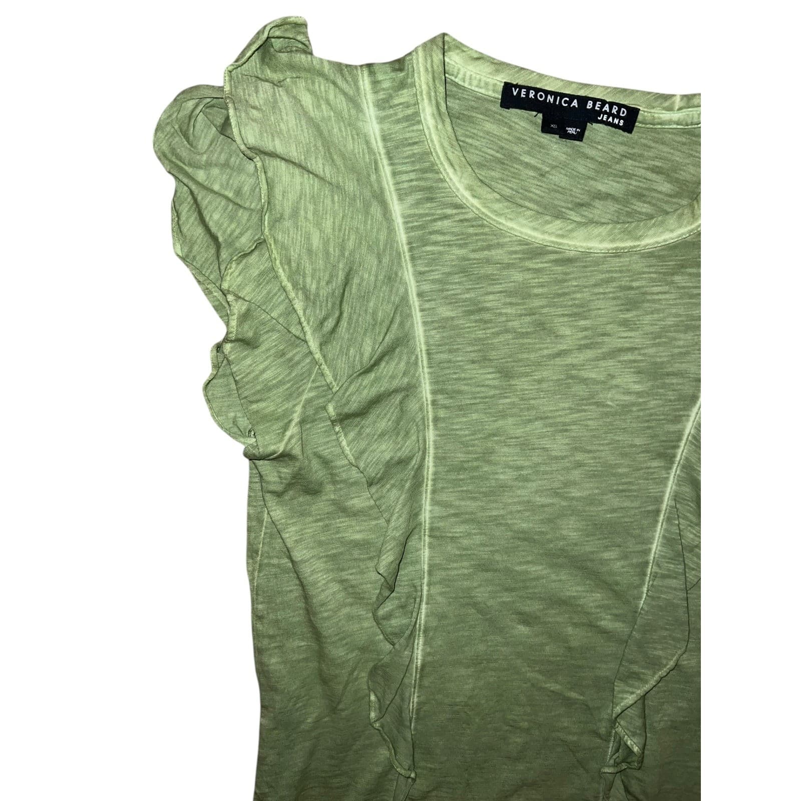 Veronica Beard Bea Space Dye Ruffle Tee Green Cotton Size XS | Coastal Designer - Thumbnail 5