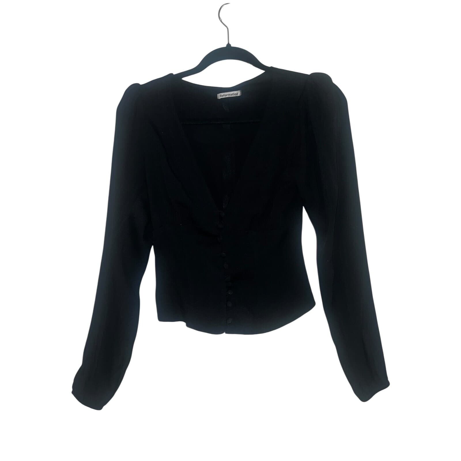 Reformation Black Nell Long Sleeve Henley v neck boho minimalist xs - Thumbnail 3