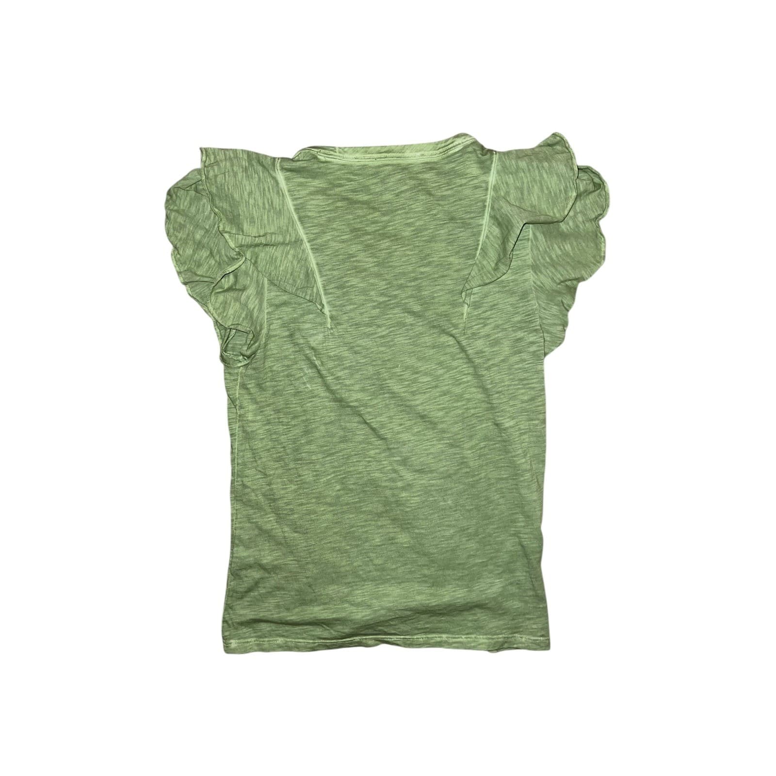 Veronica Beard Bea Space Dye Ruffle Tee Green Cotton Size XS | Coastal Designer - Thumbnail 4