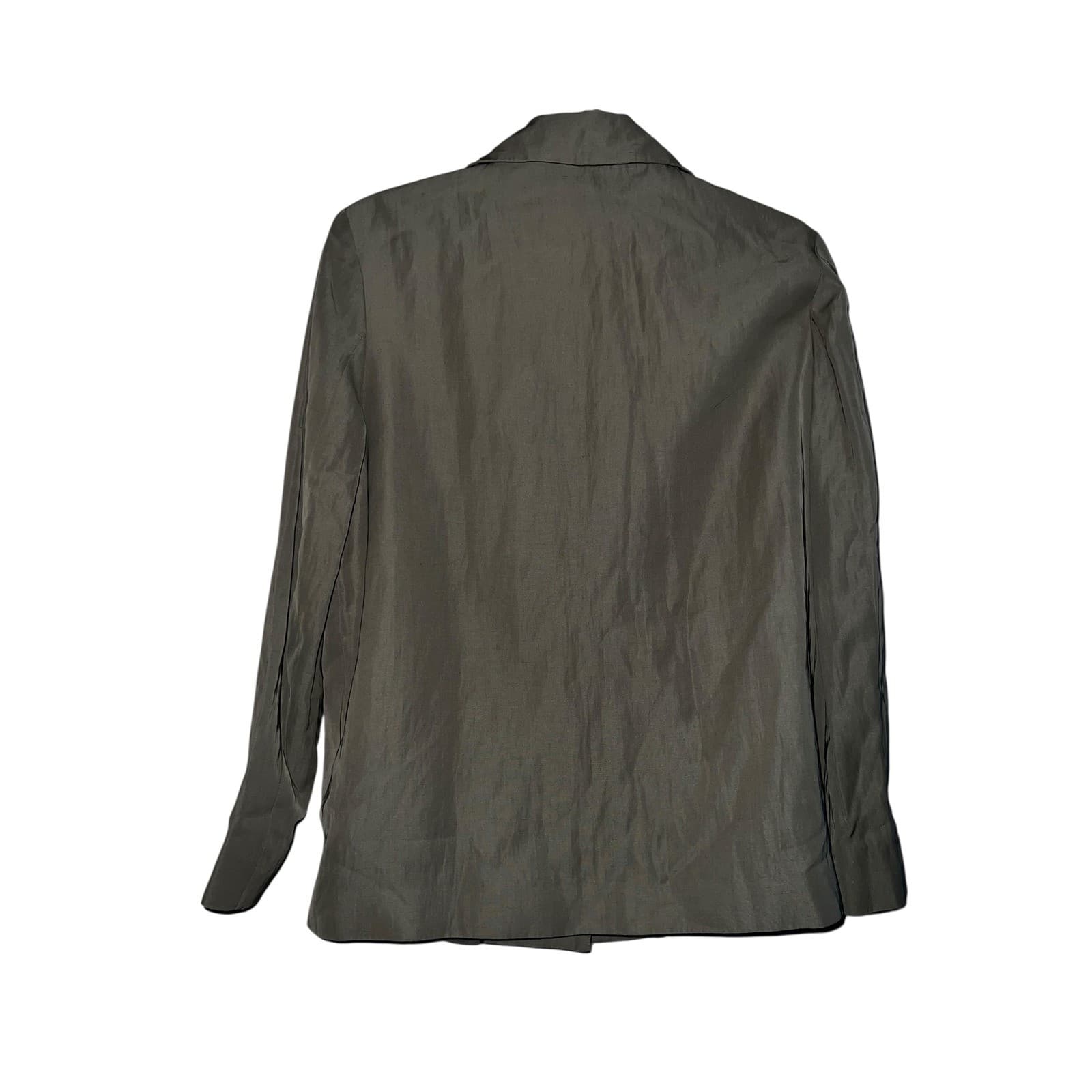 Massimo Dutti Green Viscose Button Down Shirt Sz S Two Pocket Designer Boho - Thumbnail 3